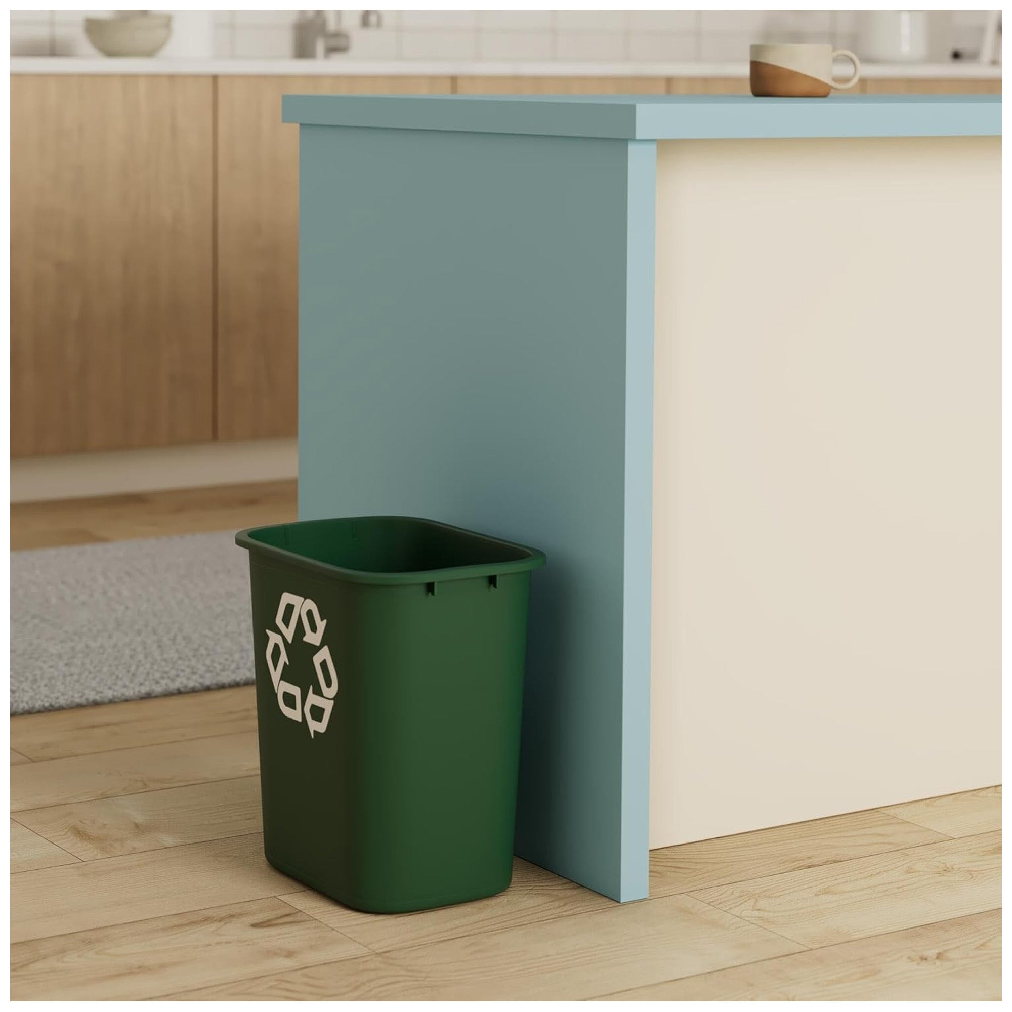 Rubbermaid Resin Deskside Recycling Trash Can, 7-Gal Plastic Bin, Green, 4 Pack - VMInnovations