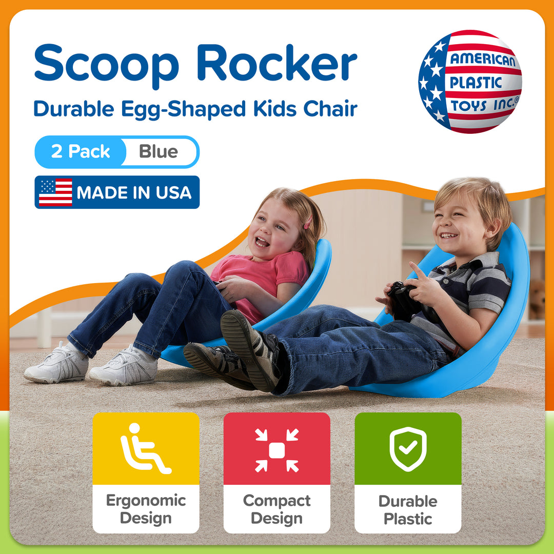 American Plastic Toys 2 Pack Scoop Rocker, Durable Egg-Shaped Kids Chair, Blue