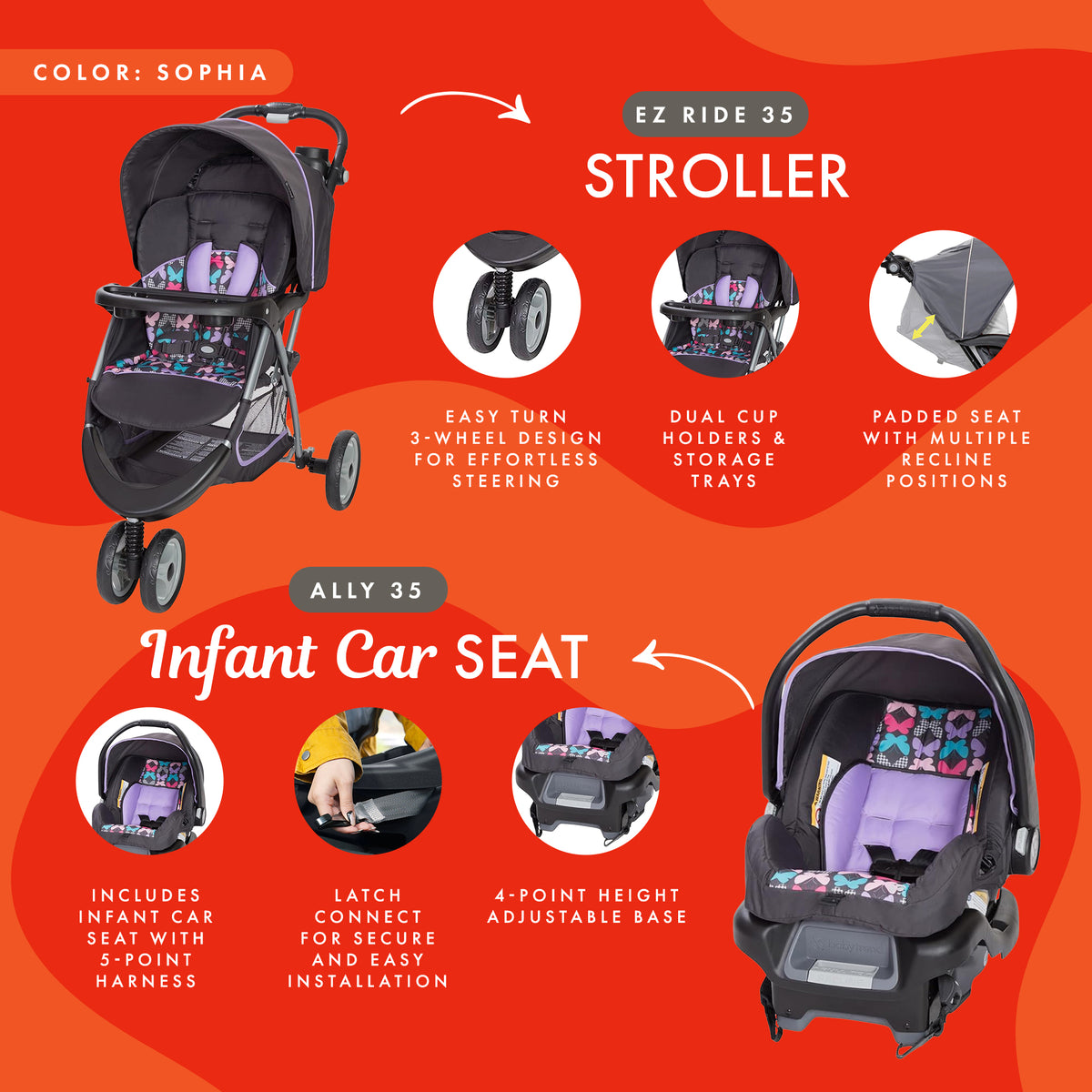 Baby Trend EZ Ride 35 Travel System Stroller Car Seat Combo for Baby (Open Box) - VMInnovations