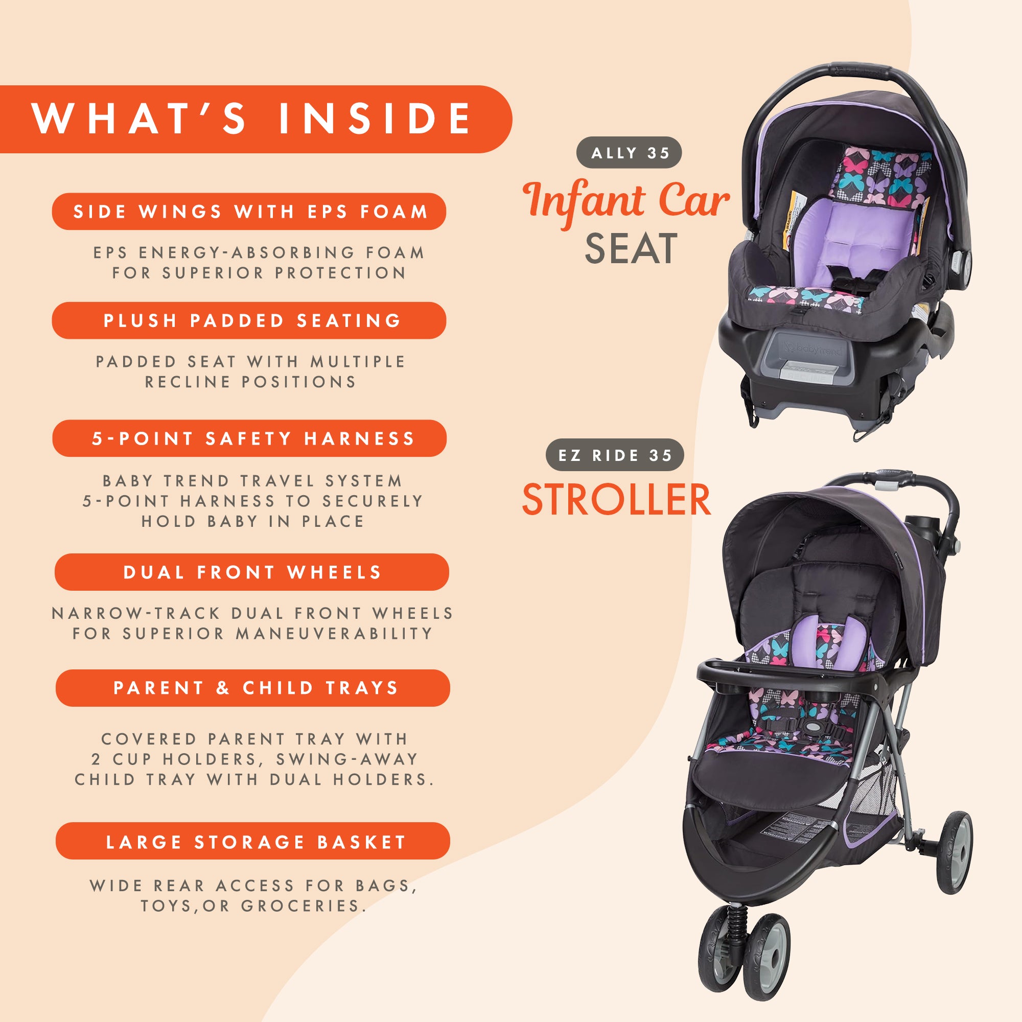 Baby Trend EZ Ride 35 Travel System Stroller Car Seat Combo for Baby (Open Box)
