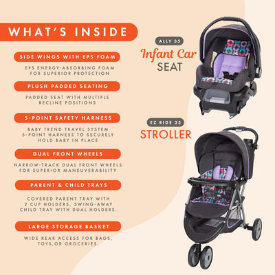 Baby Trend EZ Ride 35 Travel System Stroller Car Seat Combo for Baby (Open Box)