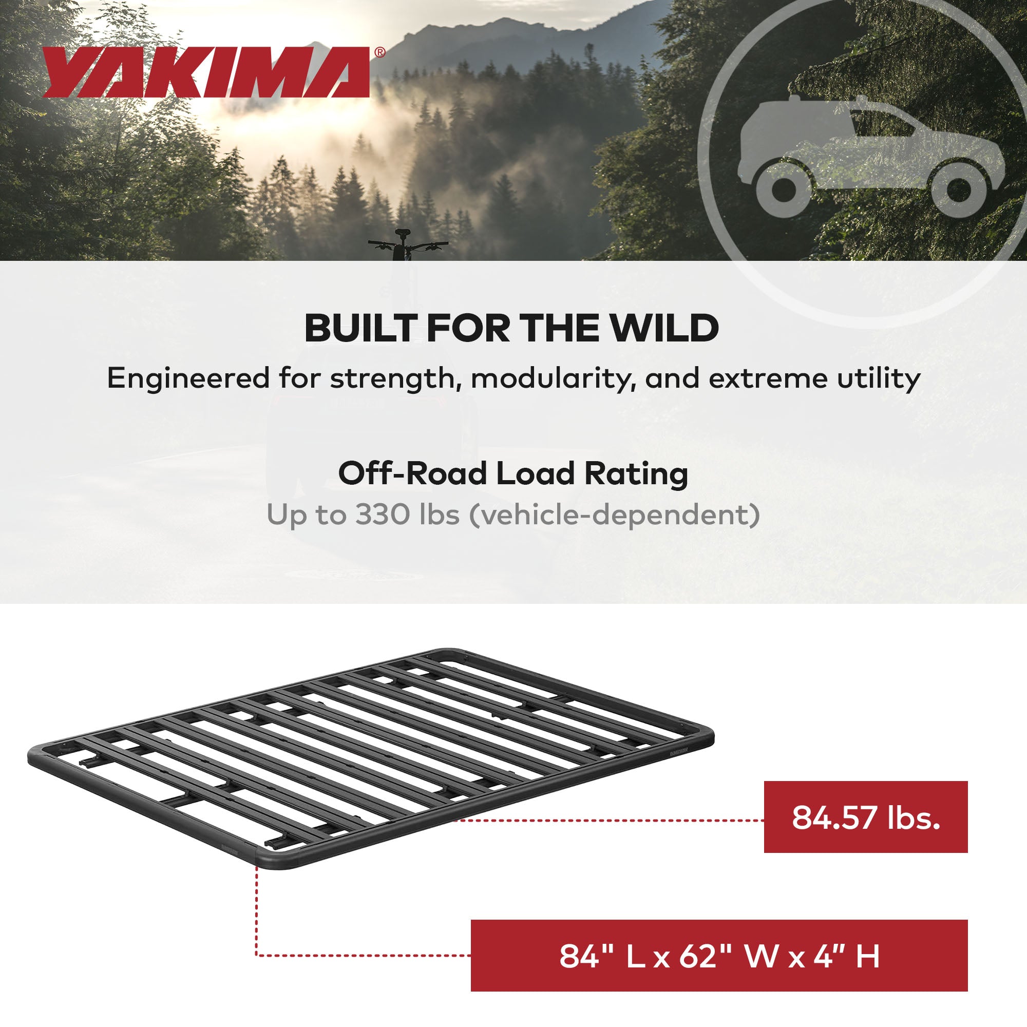 Yakima 84x62 Inch LockNLoad Heavy Duty Roof Rack Platform with Horizontal Slats - VMInnovations