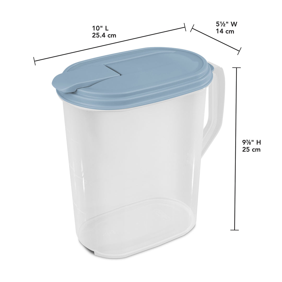 Sterilite 1 Gallon Plastic Hinged Pitcher with Comfort Grip Handle, Blue, 6 Pack