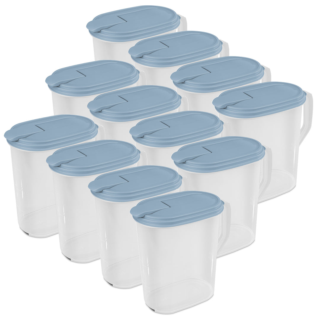 Sterilite 1 Gallon Plastic Hinged Pitcher w/ Comfort Grip Handle, Blue, 12 Pack