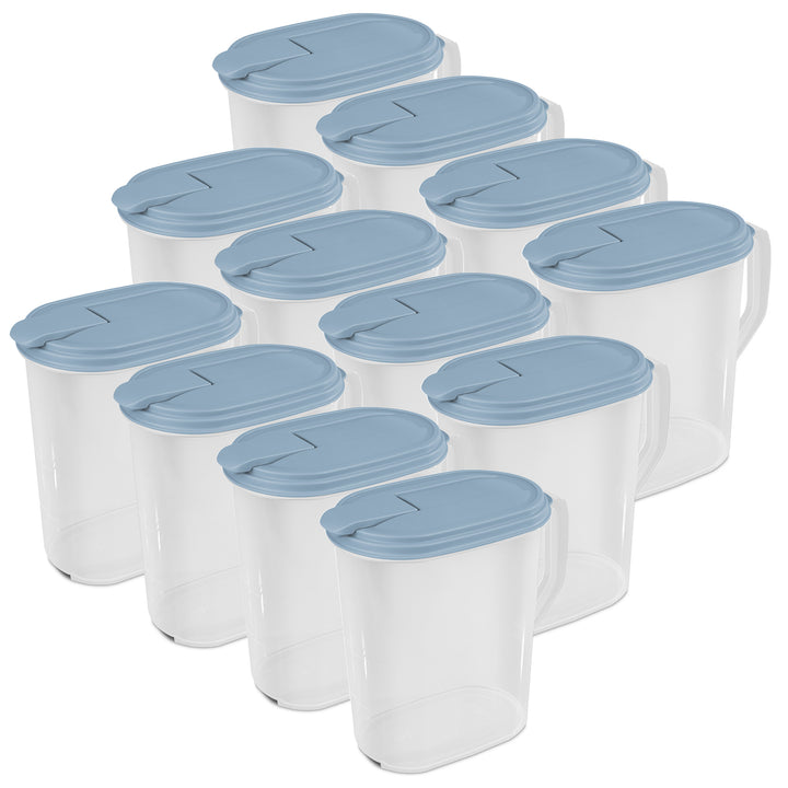 Sterilite 1 Gallon Plastic Hinged Pitcher w/ Comfort Grip Handle, Blue, 12 Pack