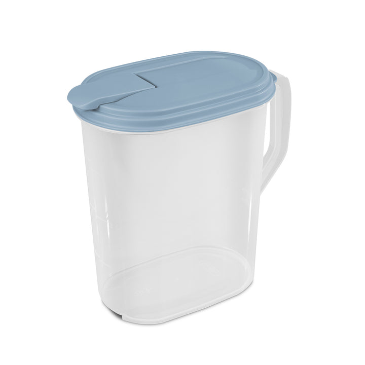 Sterilite 1 Gallon Plastic Hinged Pitcher w/ Comfort Grip Handle, Blue, 18 Pack