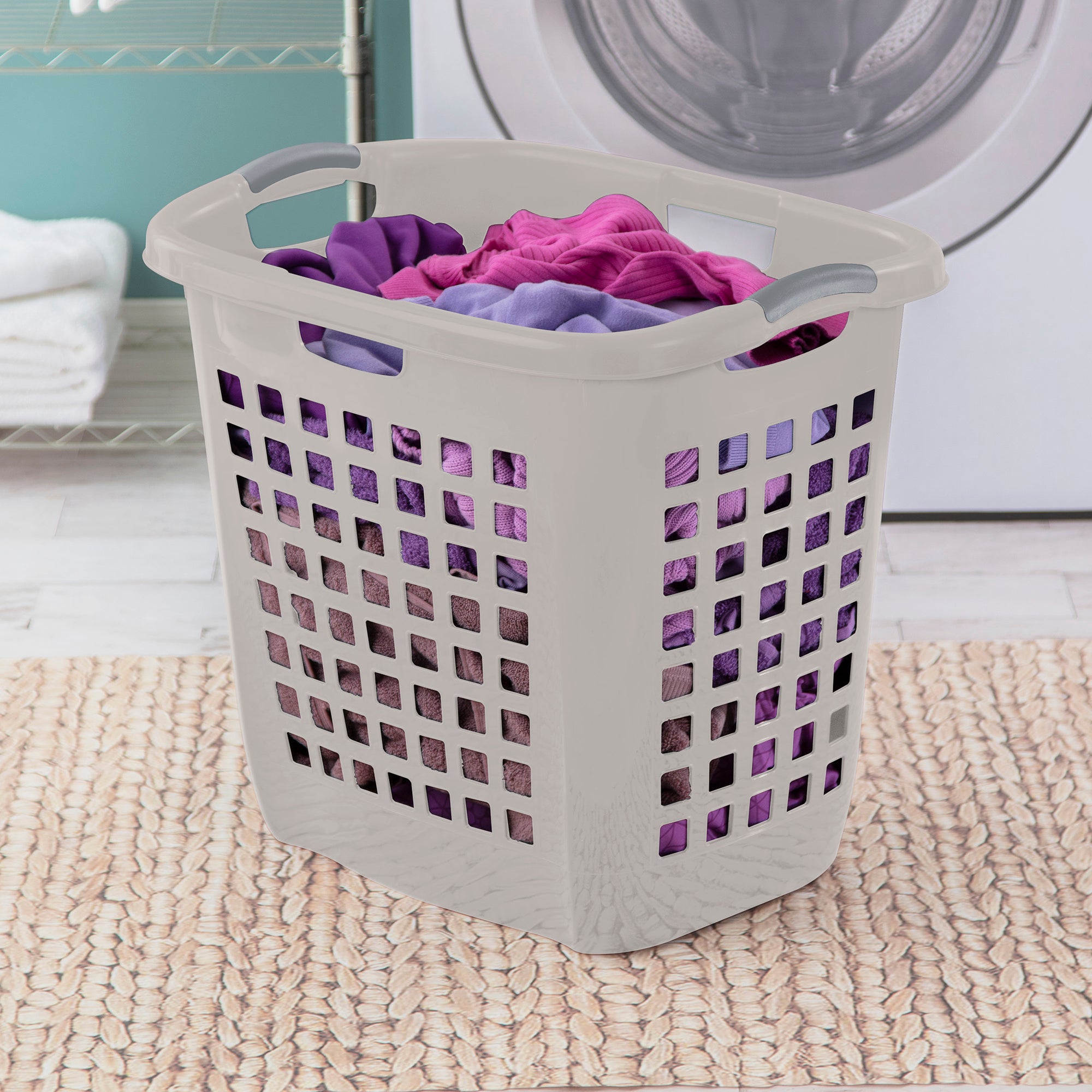 Sterilite Ultra Easy Carry Plastic Laundry Basket, 2.1 Bushel, Grey, 4 Pack - VMInnovations