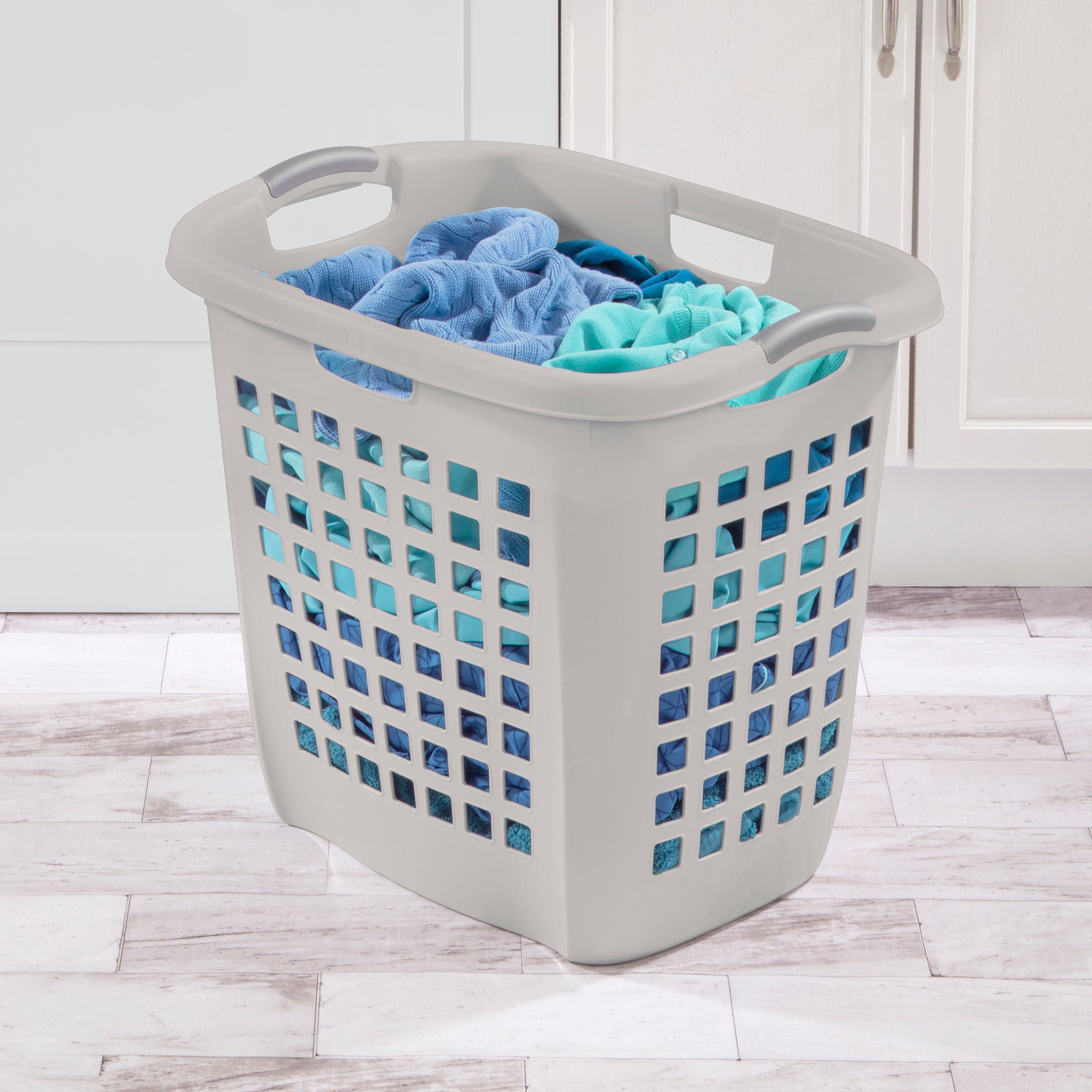 Sterilite Ultra Easy Carry Plastic Laundry Basket, 2.1 Bushel, Grey, 4 Pack - VMInnovations