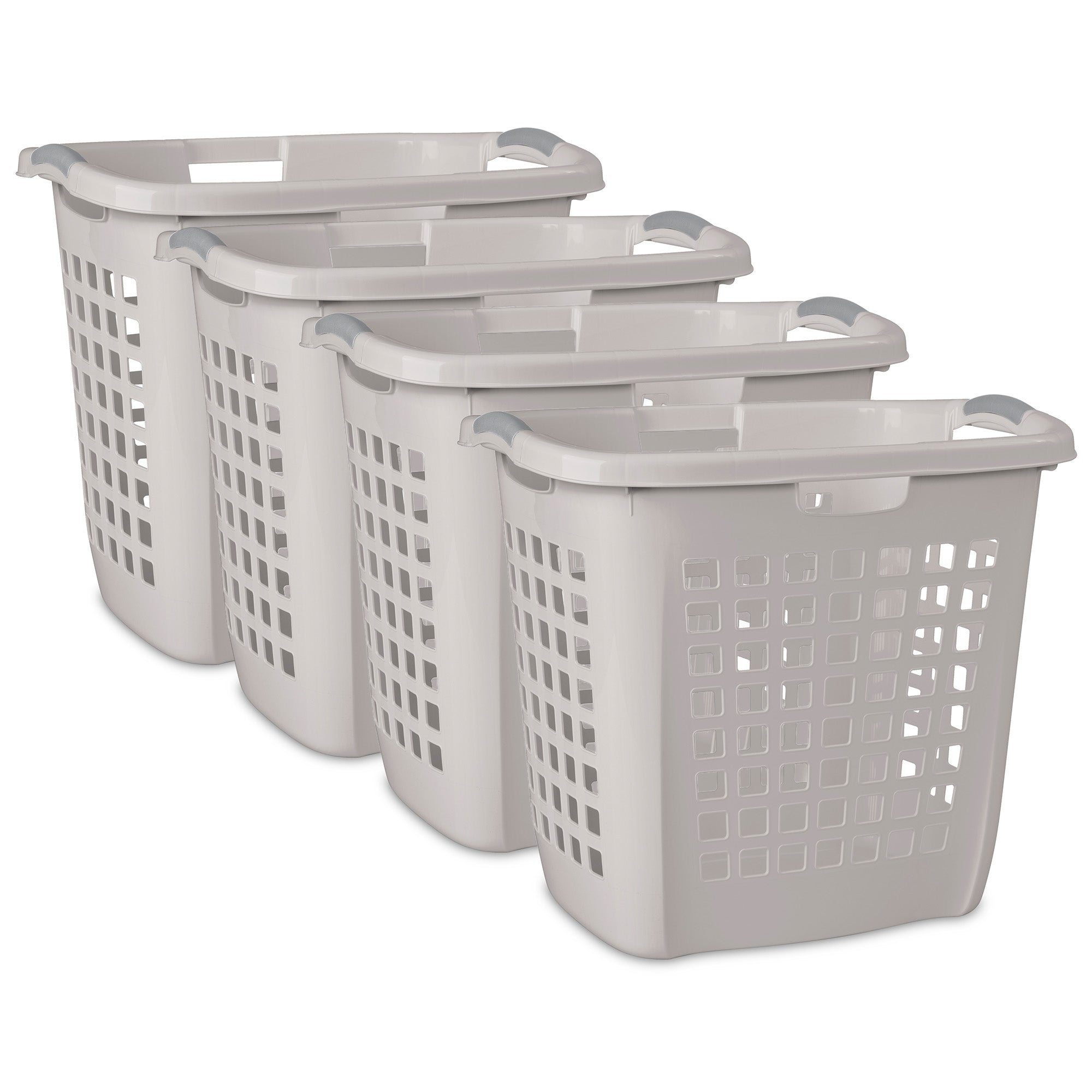 Sterilite Ultra Easy Carry Plastic Laundry Basket, 2.1 Bushel, Grey, 4 Pack - VMInnovations