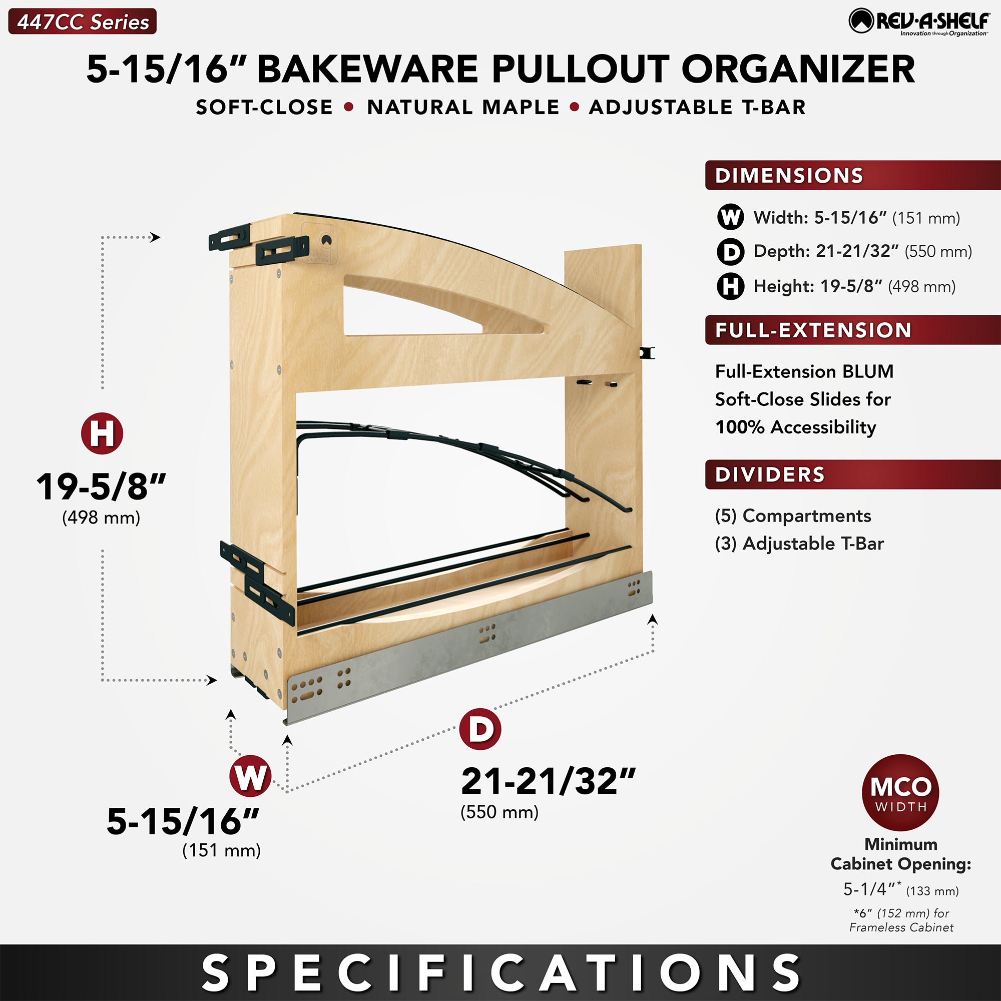 Rev-A-Shelf Foil Wrap Pullout Organizer w/ Soft-Close for 9" Base Cabinets