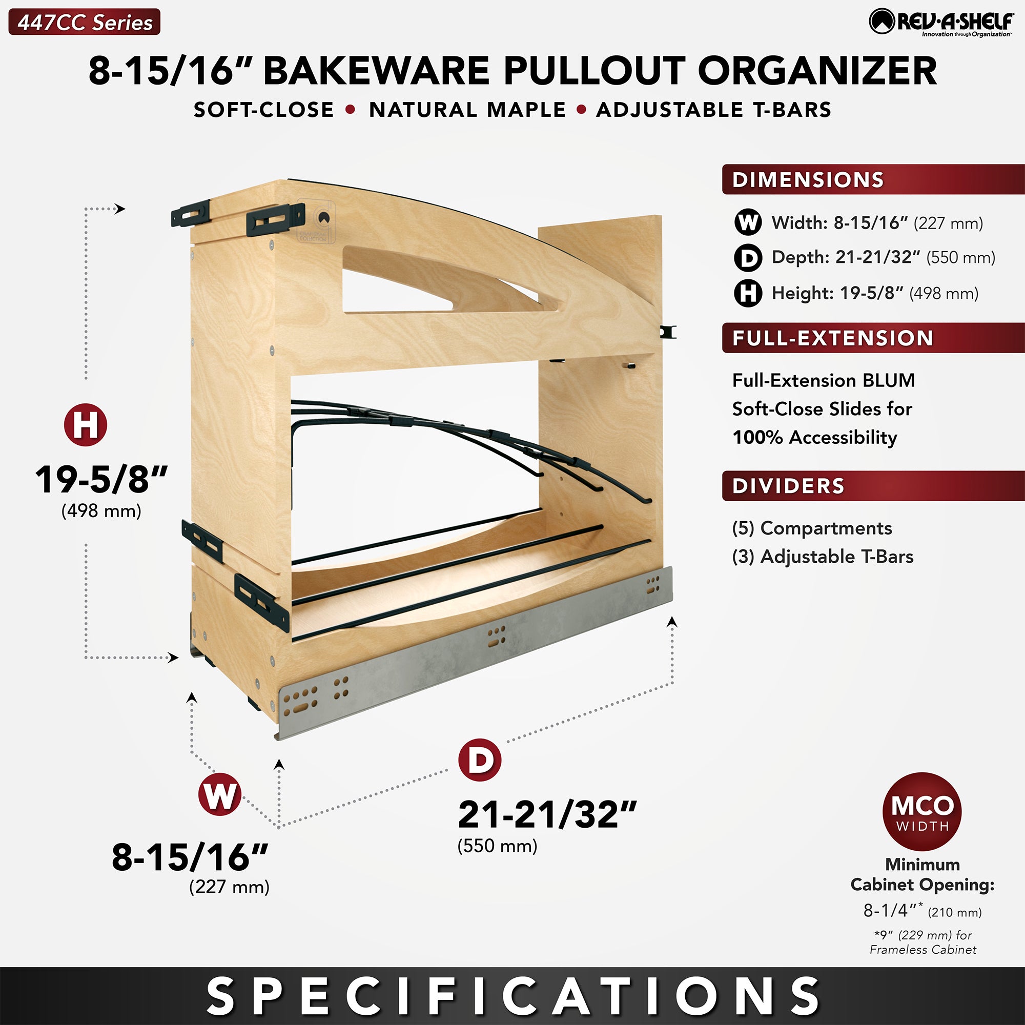 Rev-A-Shelf Foil Wrap Pullout Organizer w/ Soft-Close for 12" Base Cabinets