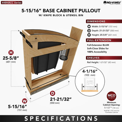 Rev-A-Shelf Knife Pullout Organizer with Soft-Close for 9" Base Cabinets