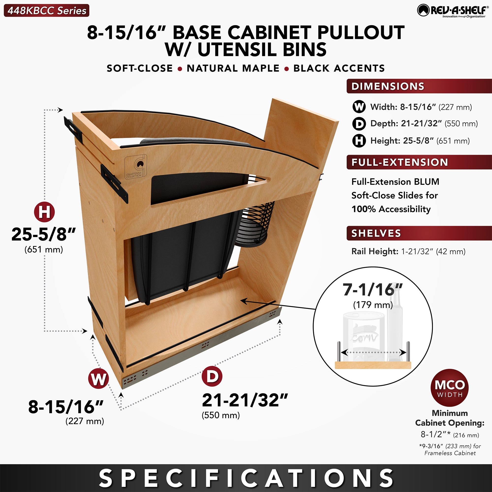 Rev-A-Shelf Knife Pullout Organizer with Soft-Close for 12" Base Cabinets