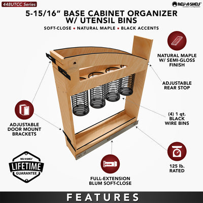 Rev-A-Shelf Utensil Pullout Organizer with Soft-Close for 9" Base Cabinets