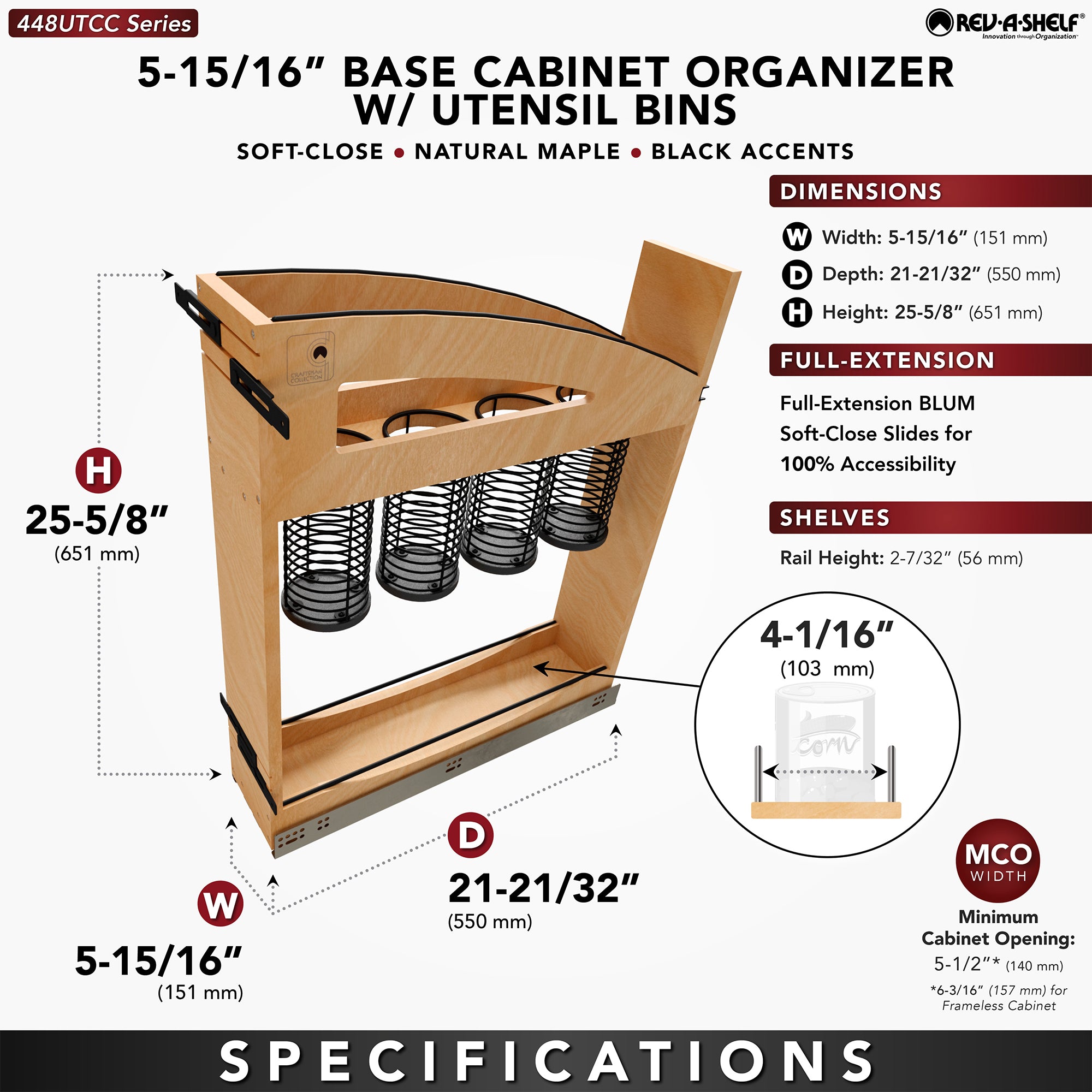 Rev-A-Shelf Utensil Pullout Organizer with Soft-Close for 9" Base Cabinets