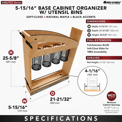 Rev-A-Shelf Utensil Pullout Organizer with Soft-Close for 9" Base Cabinets