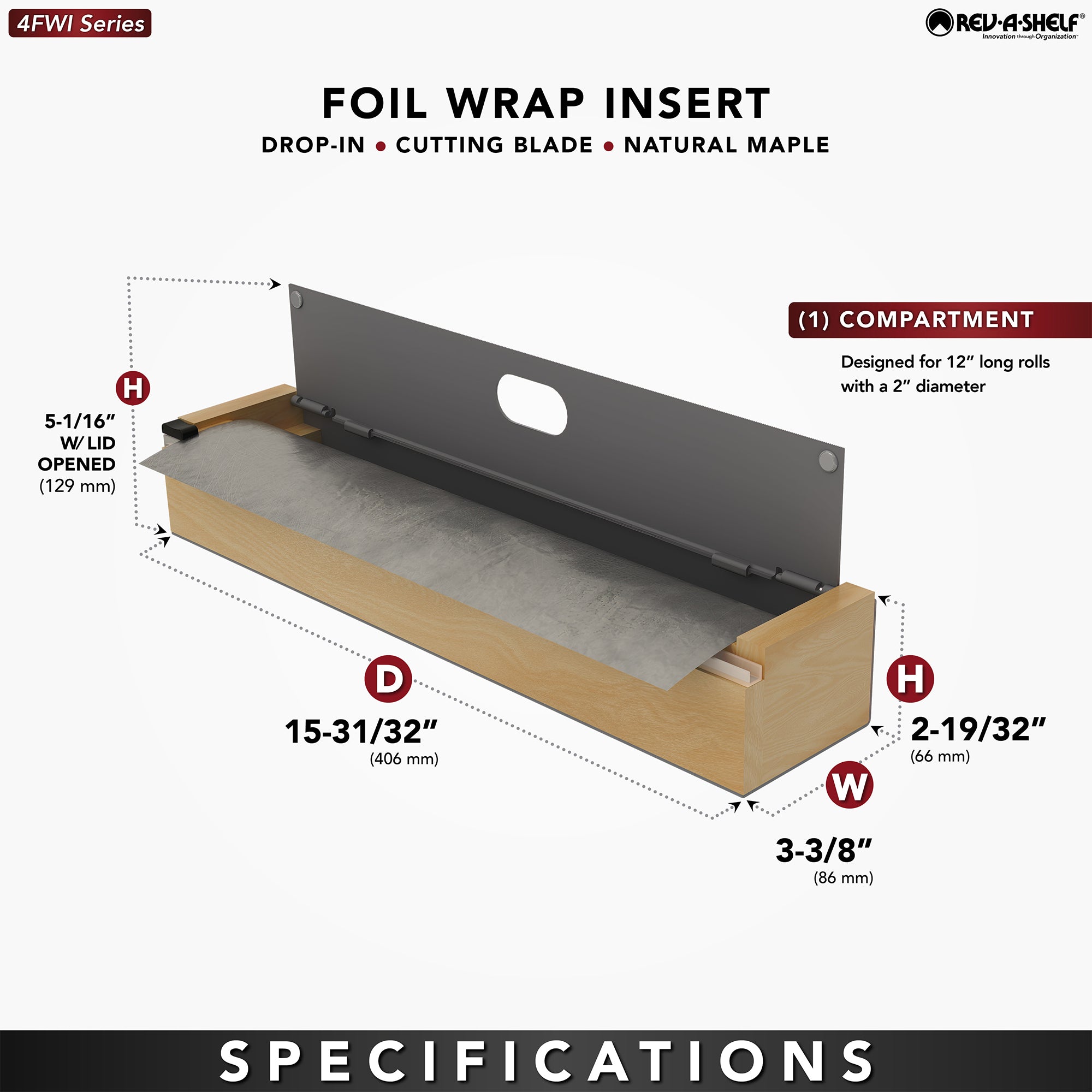 Rev-A-Shelf Foil Wrap Insert Organizer and Dispenser for Kitchen, Gray