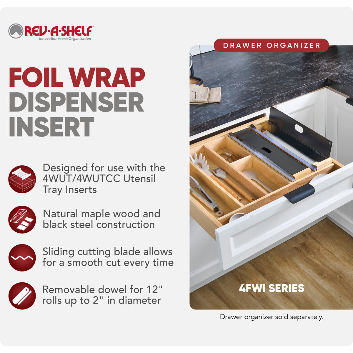 Rev-A-Shelf Foil Wrap Insert Organizer and Dispenser for Kitchen, Black - VMInnovations