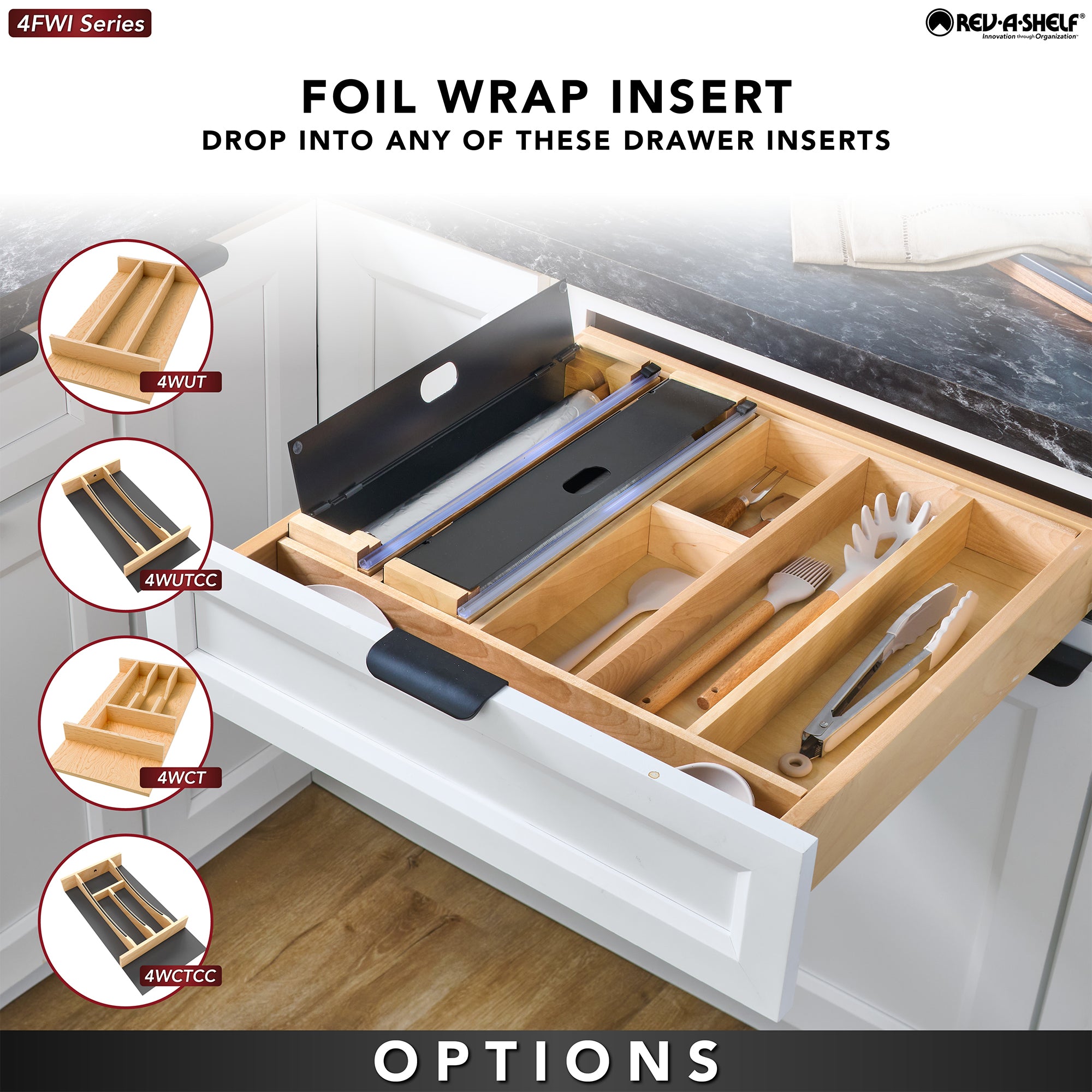 Rev-A-Shelf Foil Wrap Insert Organizer and Dispenser for Kitchen, Black