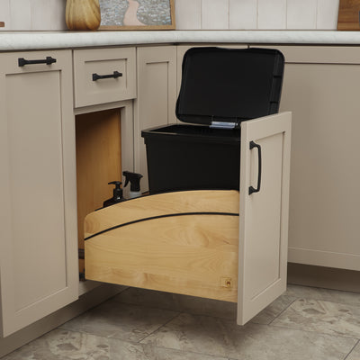 Rev-A-Shelf Maple Wood Pullout Waste Container, Soft-Close, 35 qt, Black - VMInnovations