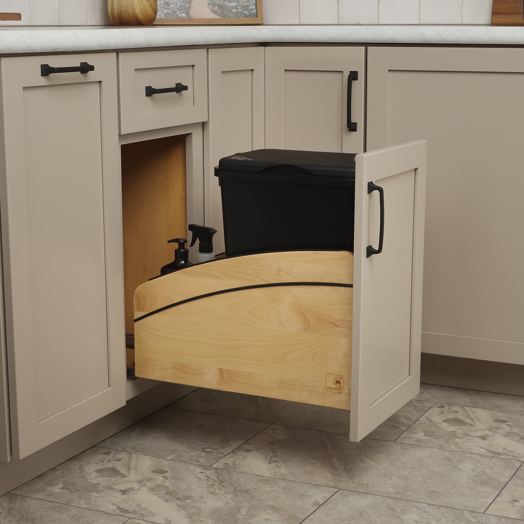 Rev-A-Shelf Maple Wood Pullout Waste Container, Soft-Close, 35 qt, Black - VMInnovations
