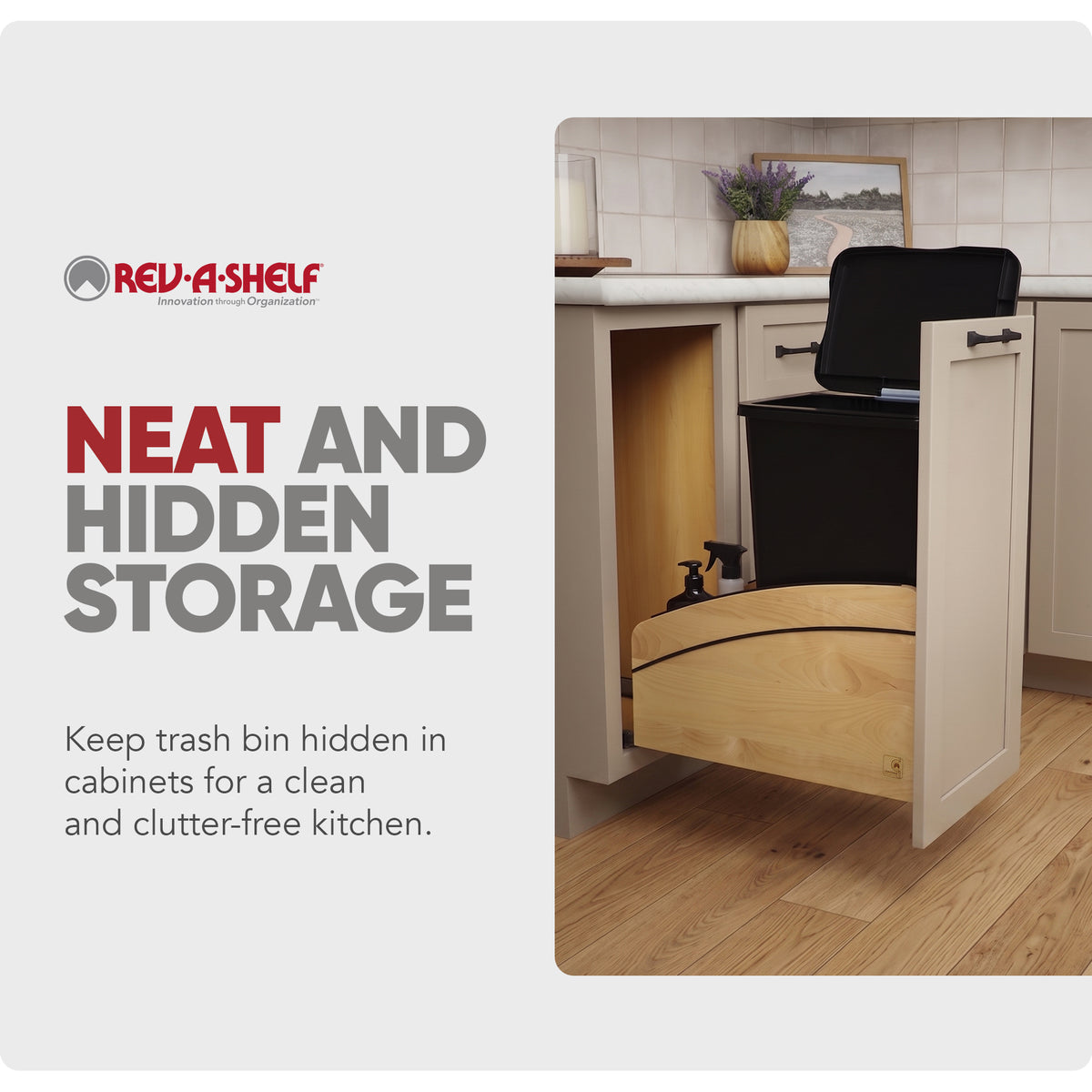 Rev-A-Shelf Maple Wood Pullout Waste Container, Soft-Close, 50 qt, Black