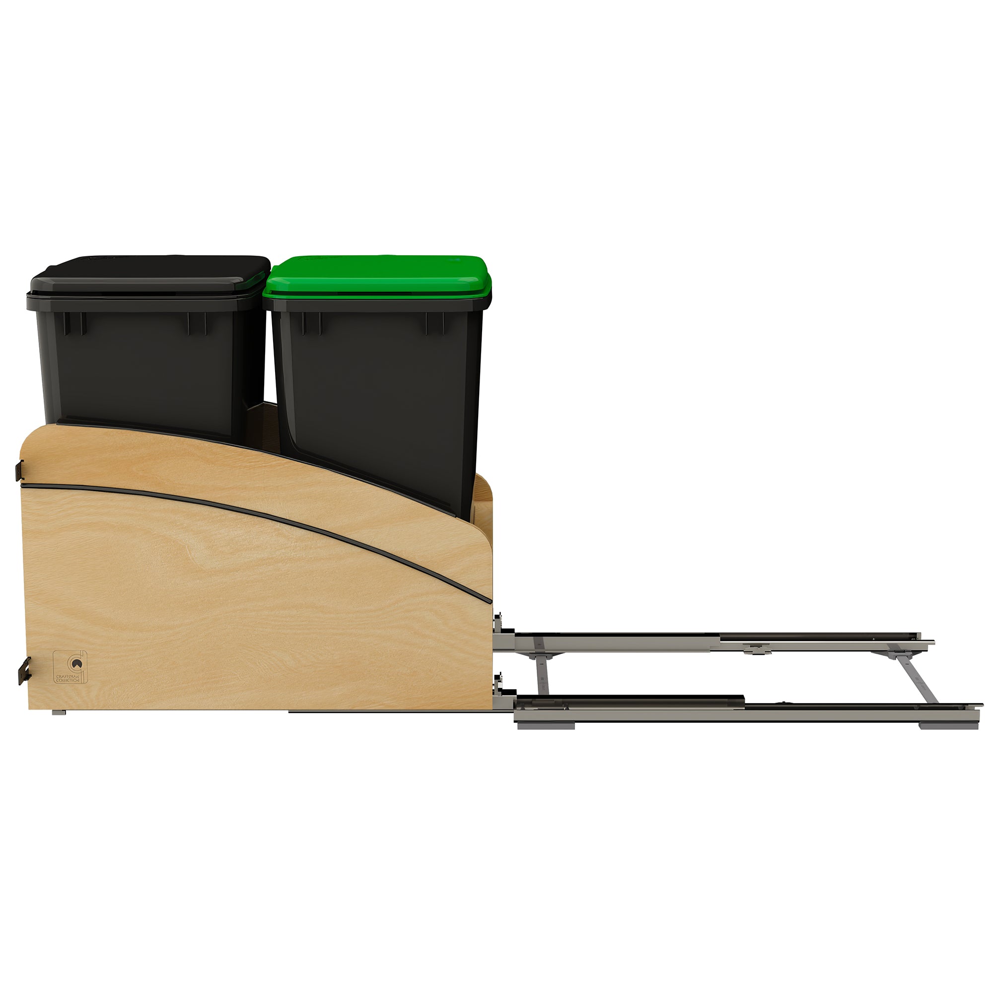 Rev-A-Shelf Maple Double Pullout Waste Container, Soft-Close, 35 qt, Black - VMInnovations