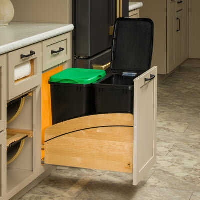 Rev-A-Shelf Maple Double Pullout Waste Container, Soft-Close, 35 qt, Black - VMInnovations
