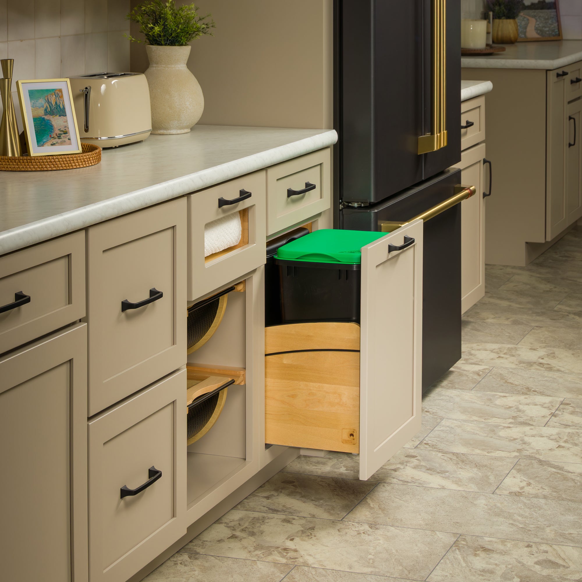 Rev-A-Shelf Maple Double Pullout Waste Container, Soft-Close, 35 qt, Black - VMInnovations
