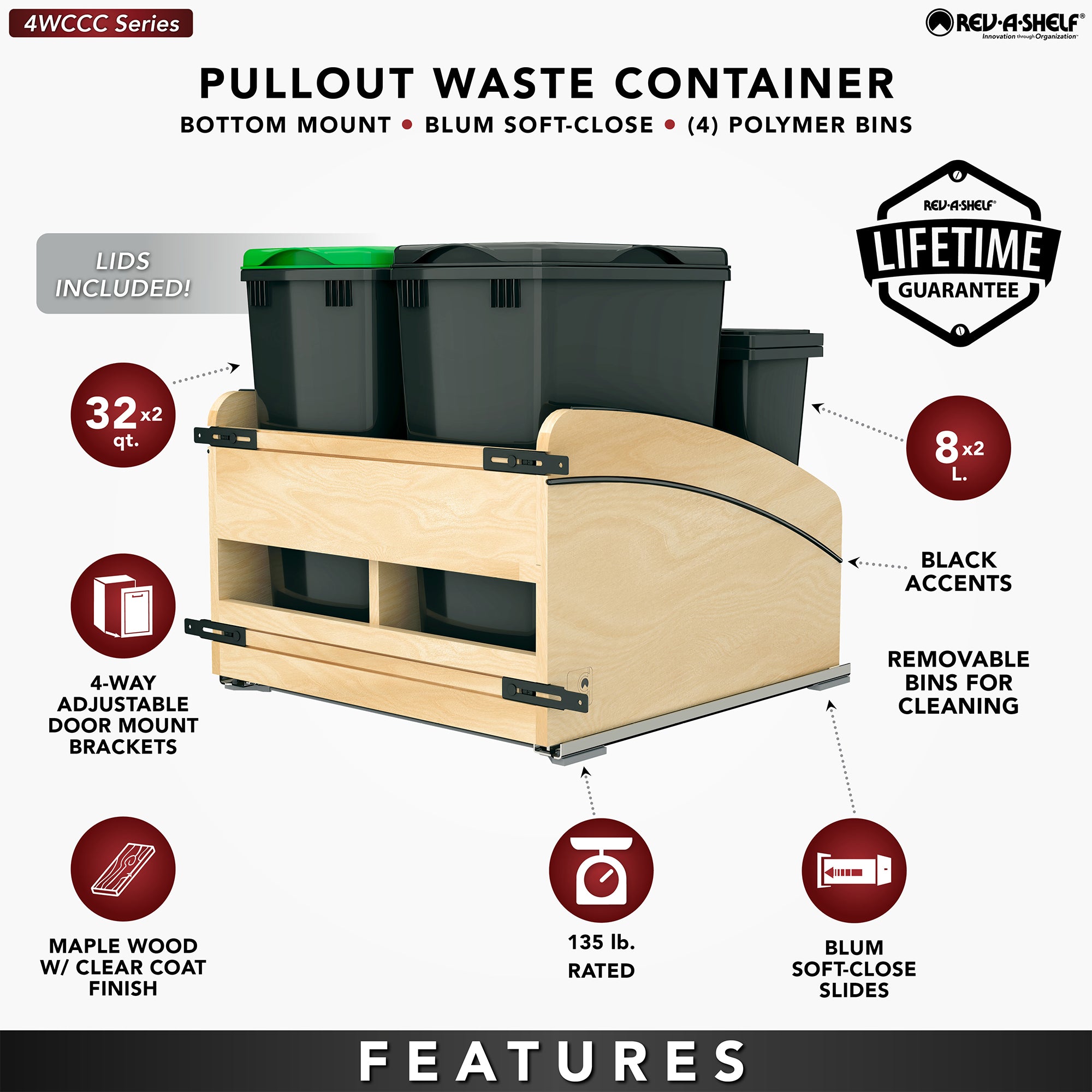 Rev-A-Shelf Craftsman Collection Double Pullout Trash Cans and Compost Bins