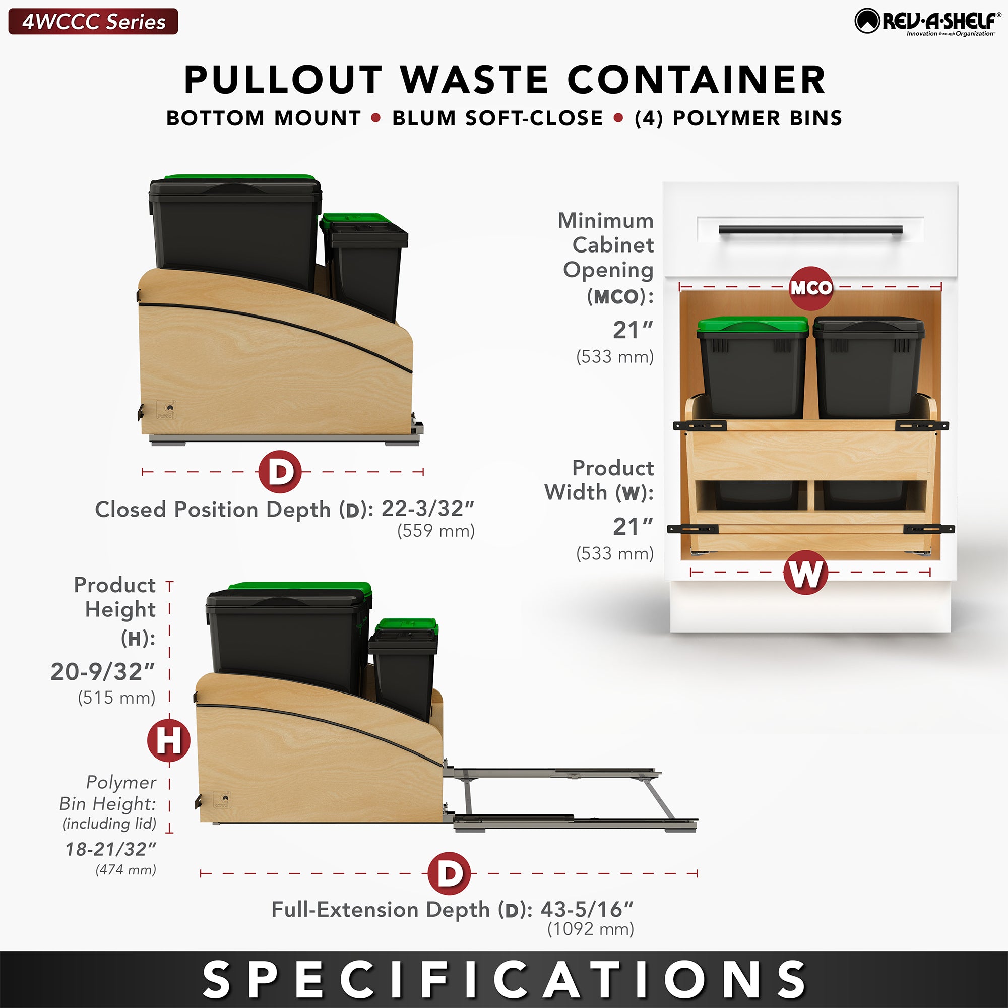 Rev-A-Shelf Craftsman Collection Double Pullout Trash Cans and Compost Bins