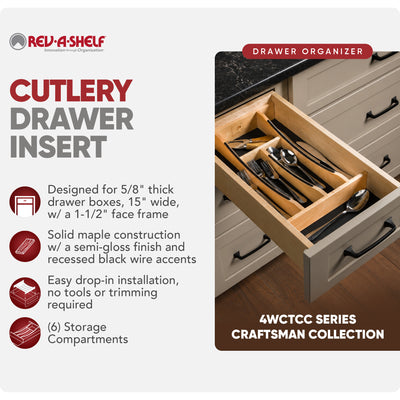 Rev-A-Shelf Craftsman Solid Maple Cutlery Drawer Insert, 10-1/4" x 19-1/2"