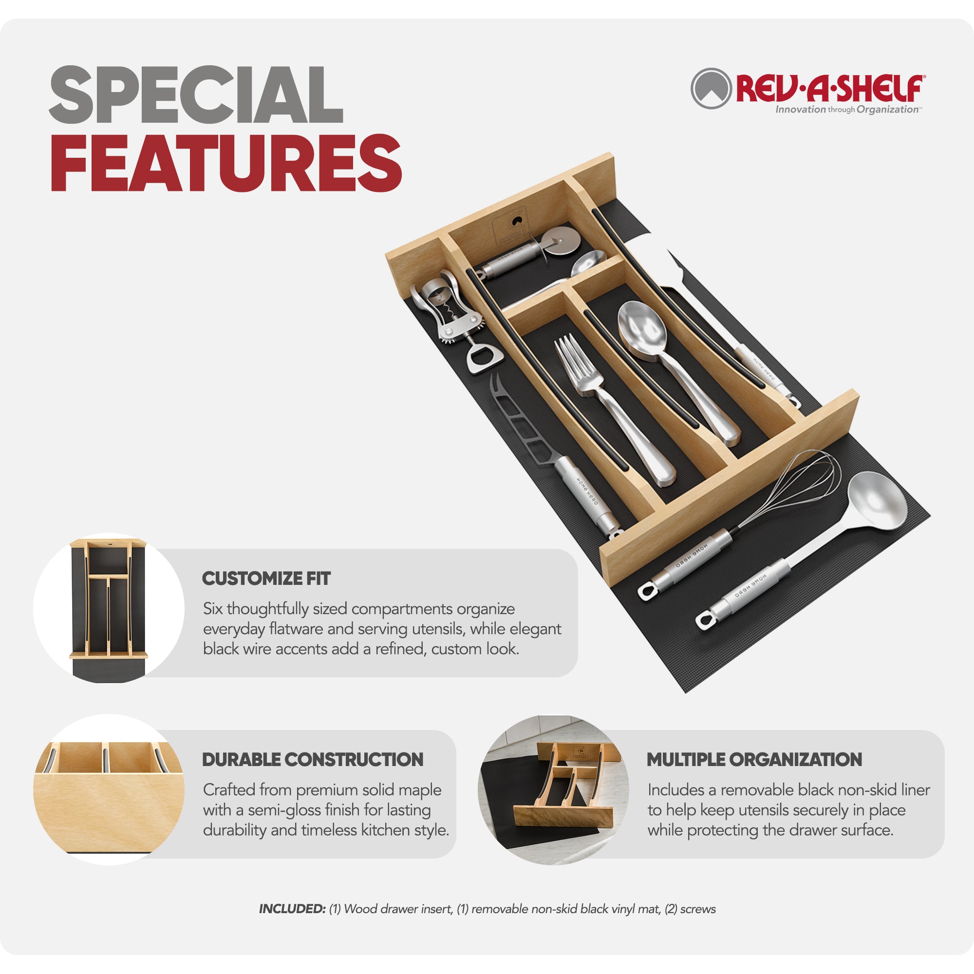 Rev-A-Shelf Craftsman Solid Maple Cutlery Drawer Insert, 10-1/4" x 19-1/2"