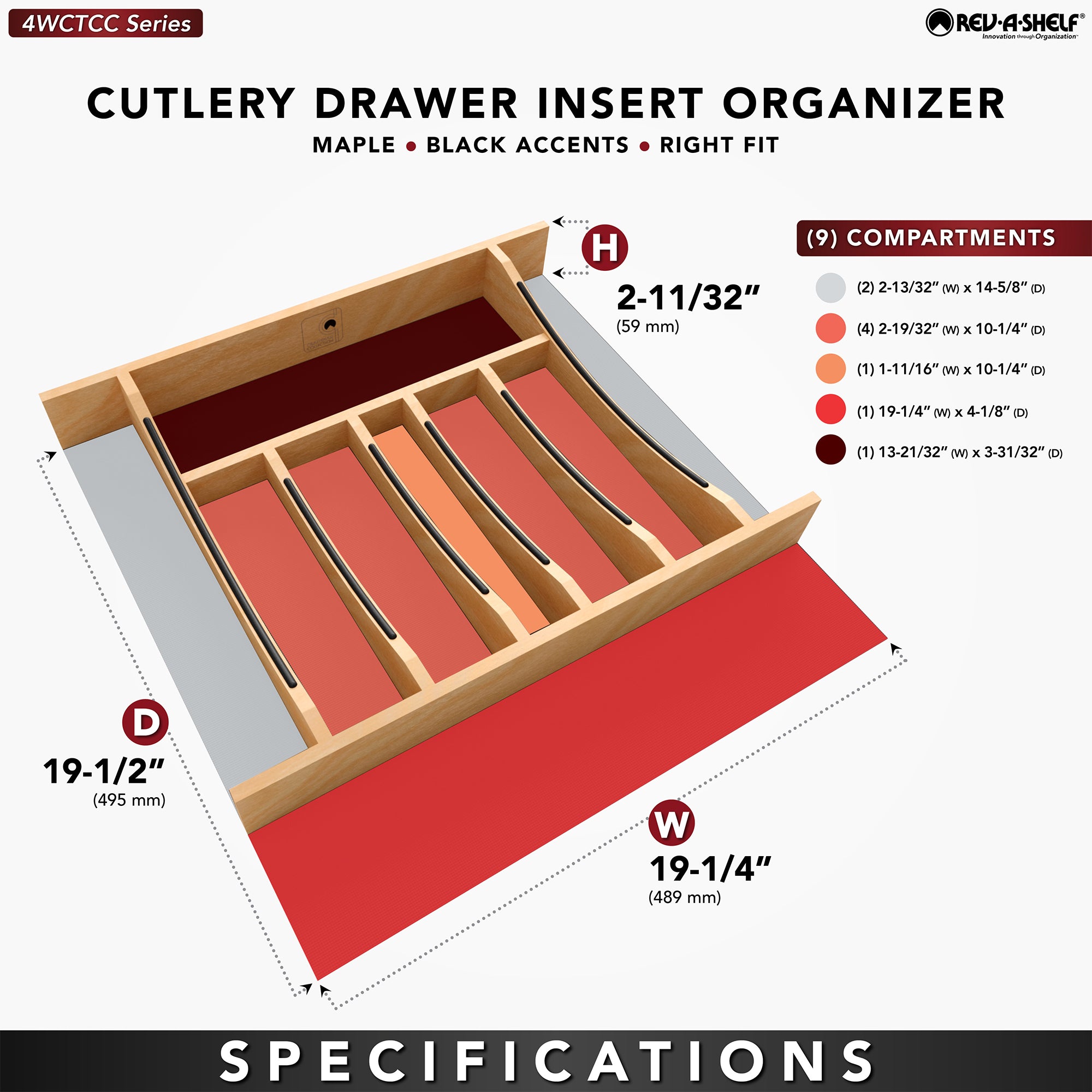 Rev-A-Shelf Craftsman Solid Maple Cutlery Drawer Insert, 19-1/4" x 19-1/2"