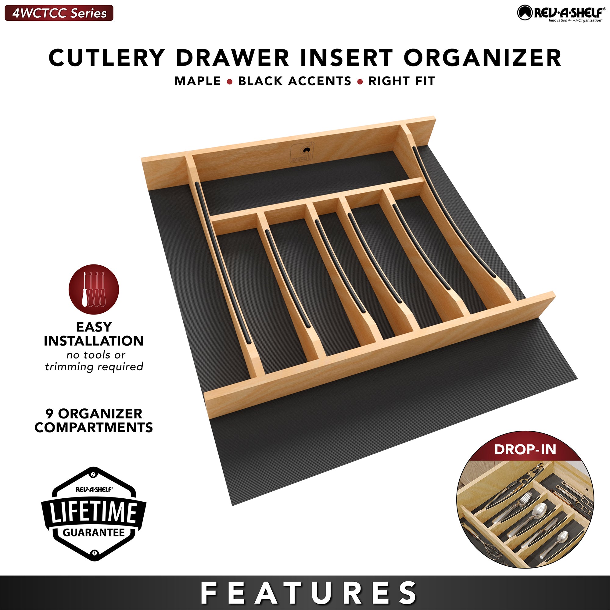 Rev-A-Shelf Craftsman Solid Maple Cutlery Drawer Insert, 19-1/4" x 19-1/2"