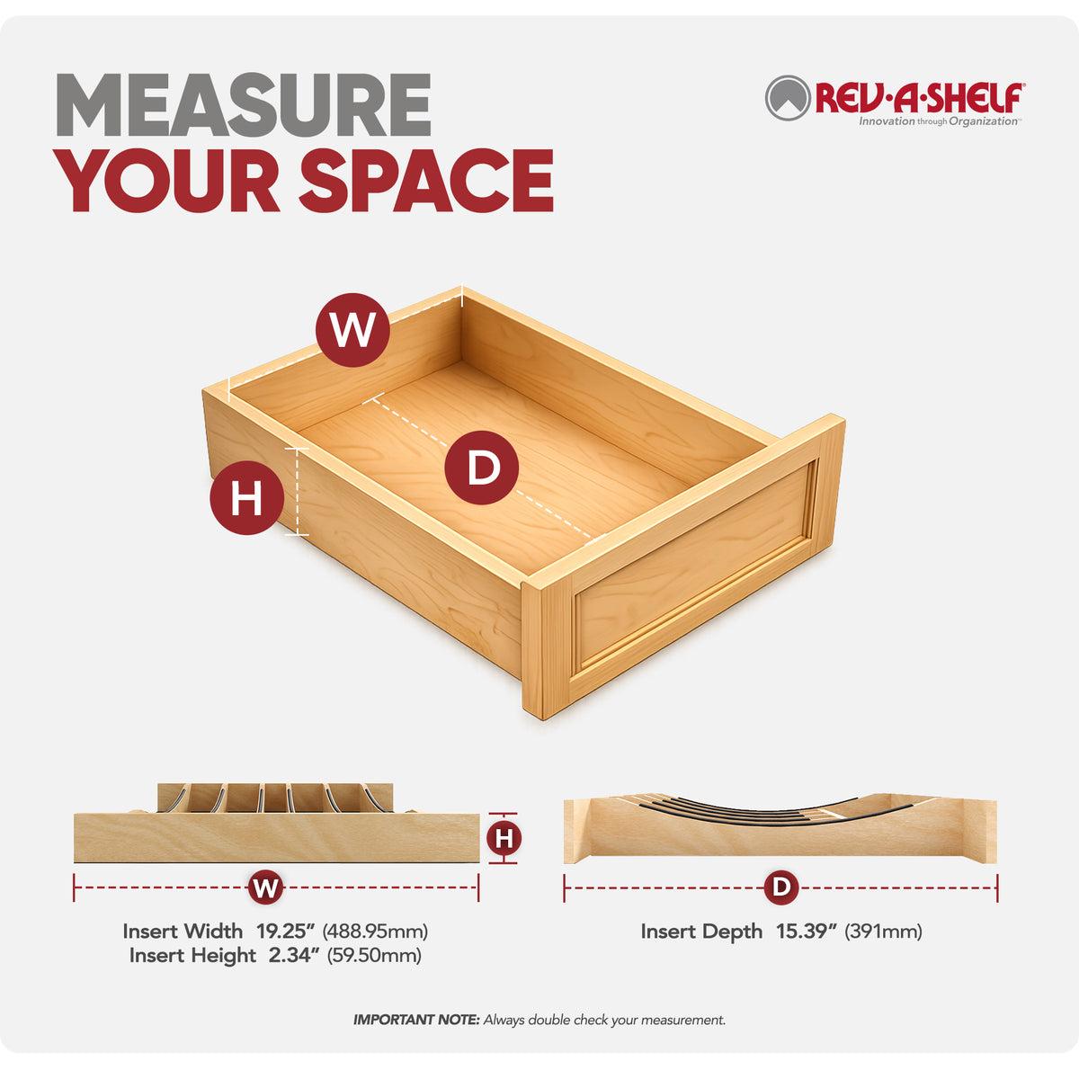 Rev-A-Shelf Craftsman Solid Maple Cutlery Drawer Insert, 19-1/4" x 19-1/2"