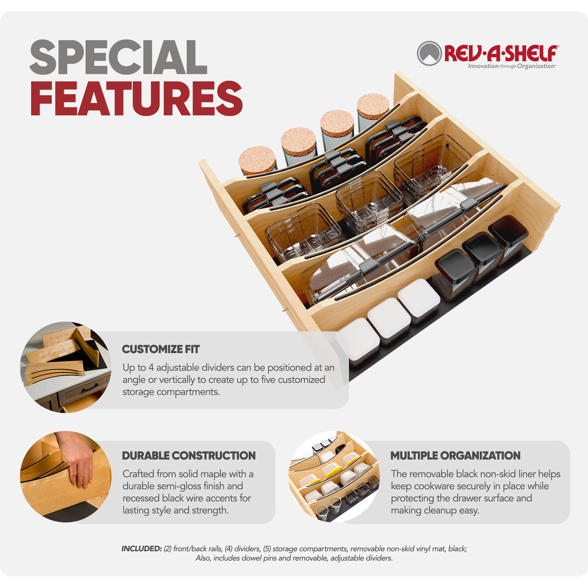 Rev-A-Shelf Deep Drawer Divider Insert for 21”-24” Base Cabinet Drawers