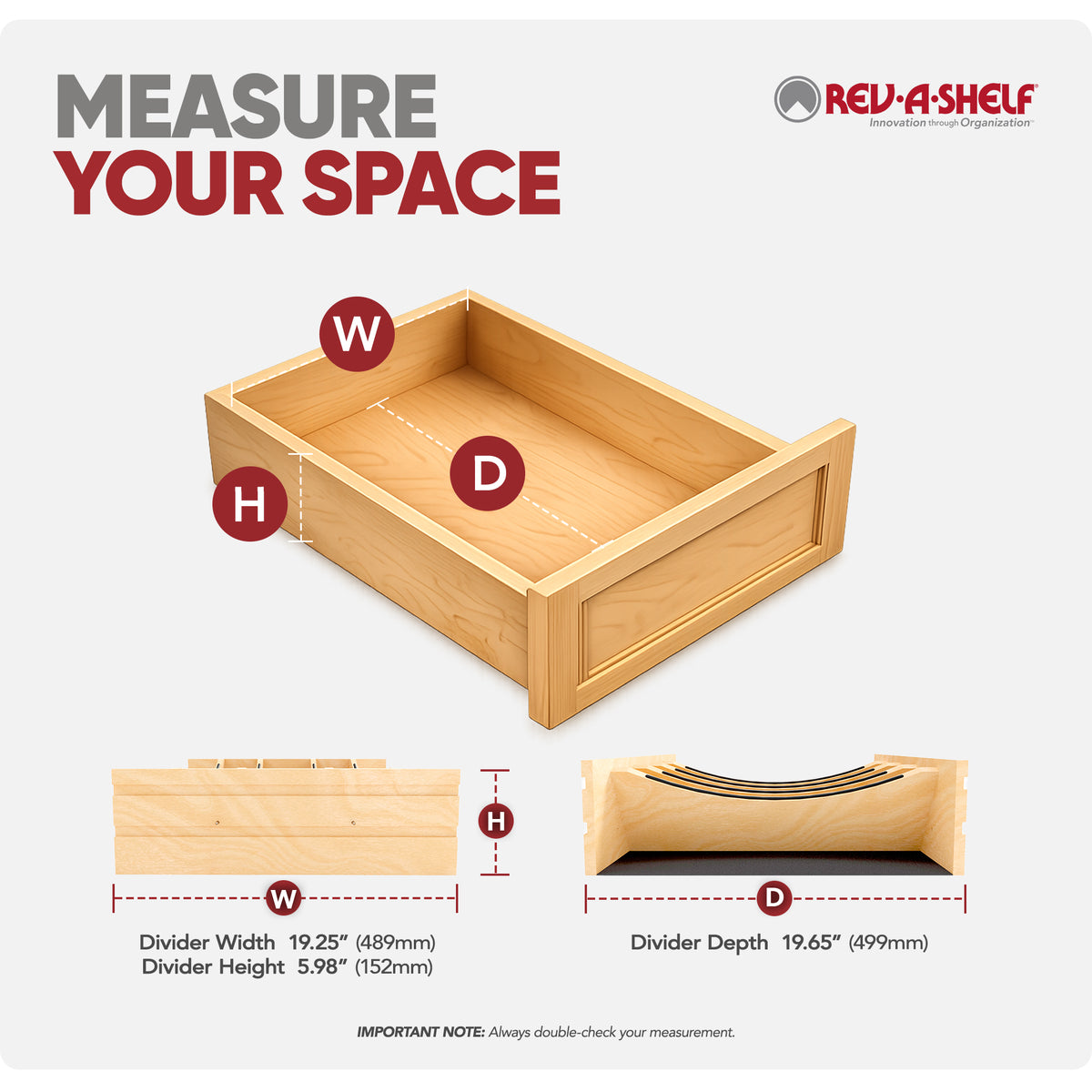 Rev-A-Shelf Deep Drawer Divider Insert for 21”-24” Base Cabinet Drawers