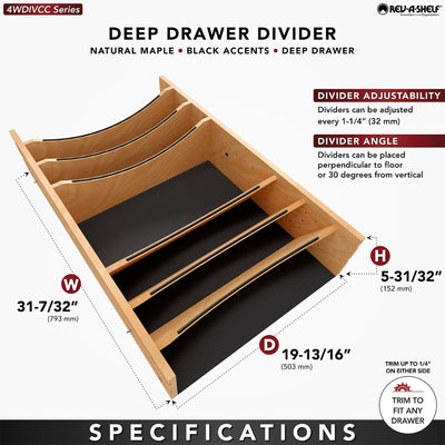 Rev-A-Shelf Deep Drawer Divider Insert for 33”-36” Base Cabinet Drawers