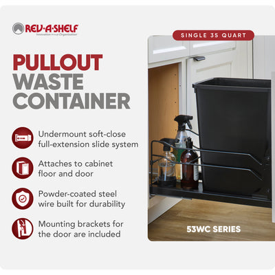 Rev-A-Shelf Pullout Kitchen Trash Can 35 qt. with Soft-Close, 53WC-1535SCDM-118