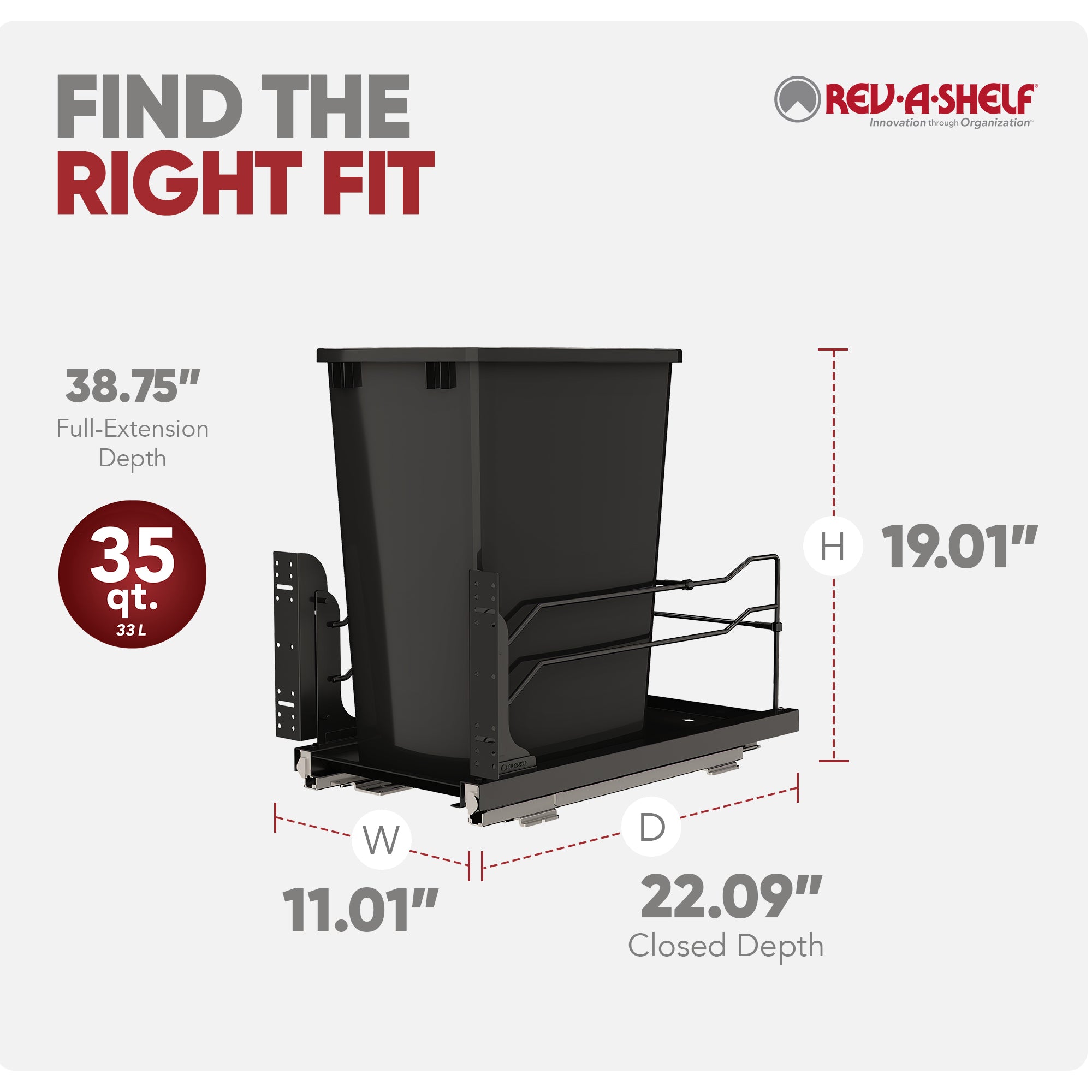 Rev-A-Shelf Pullout Kitchen Trash Can 35 qt. with Soft-Close, 53WC-1535SCDM-118