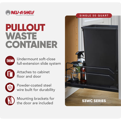 Rev-A-Shelf Pullout Kitchen Trash Can 50 qt. with Soft-Close, 53WC-1550SCDM-118