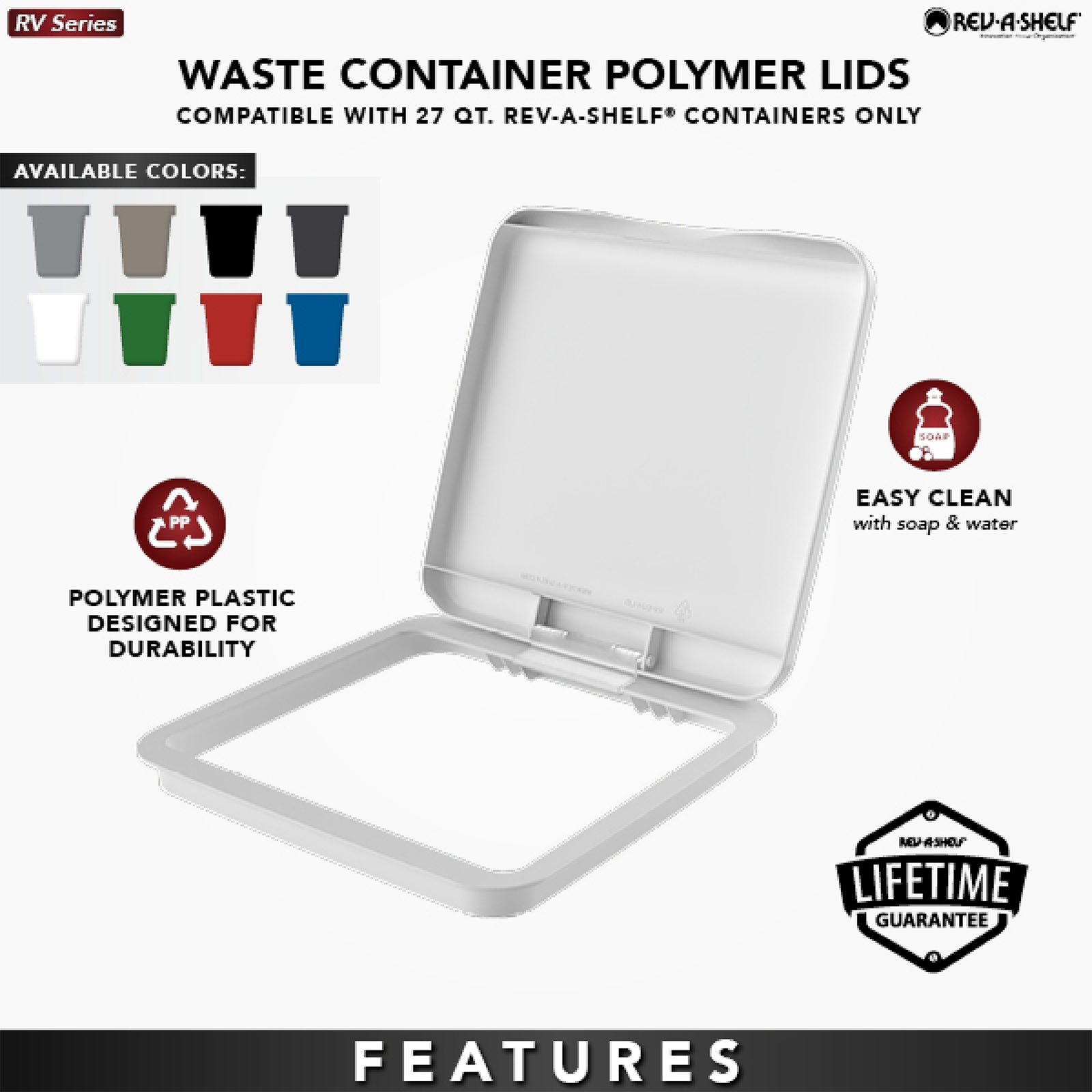 Rev-A-Shelf 27 qt. Trash Can Replacement Lid, Orion Gray, RV-1024-LID-13-1-40 - VMInnovations