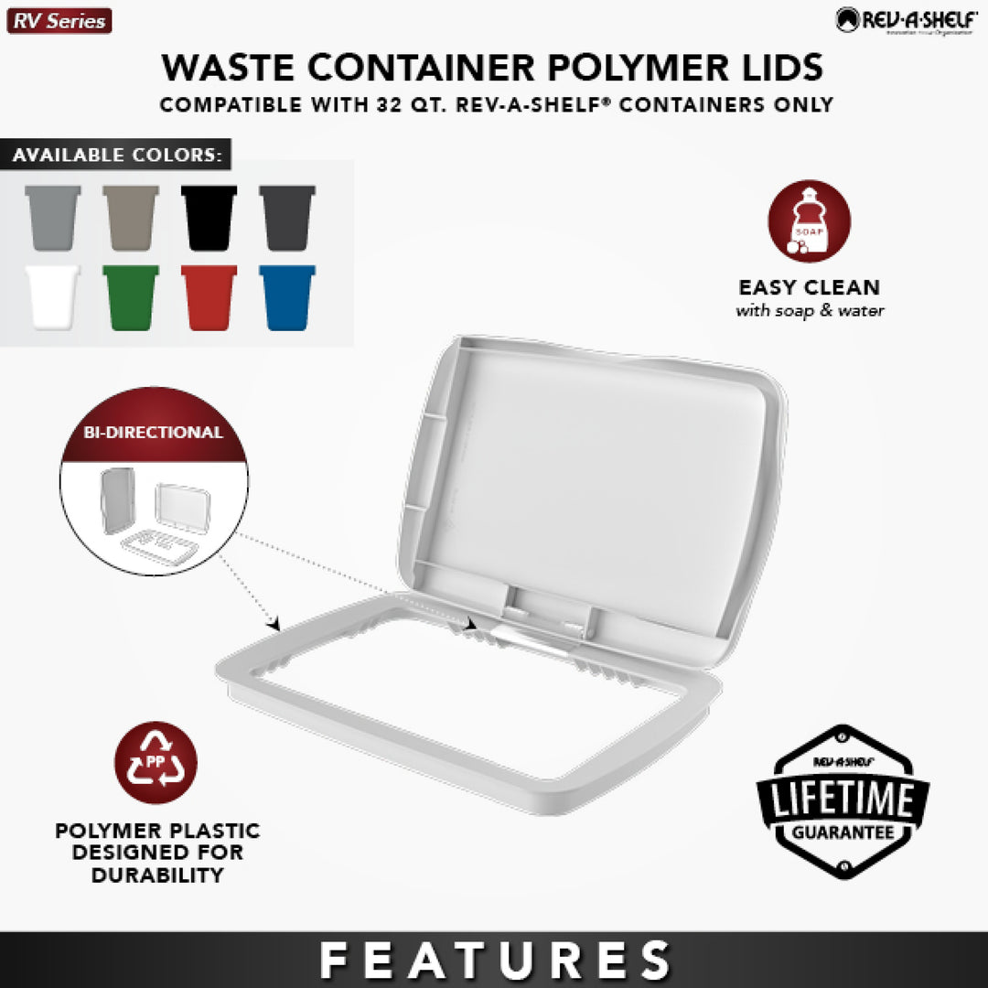Rev-A-Shelf 32 qt. Trash Can Replacement Lid, White (Lid Only), RV-32-LID-1-40 - VMInnovations