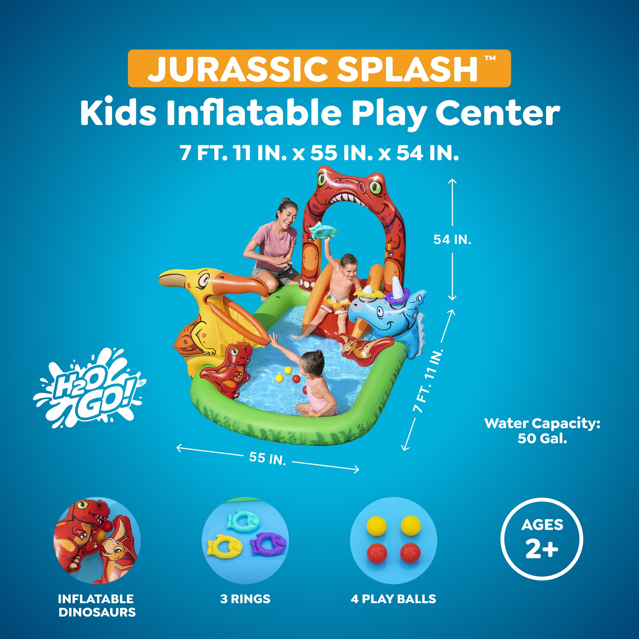 H2OGO! Jurassic Splash Inflatable Water Activity Play Center, (Open Box)