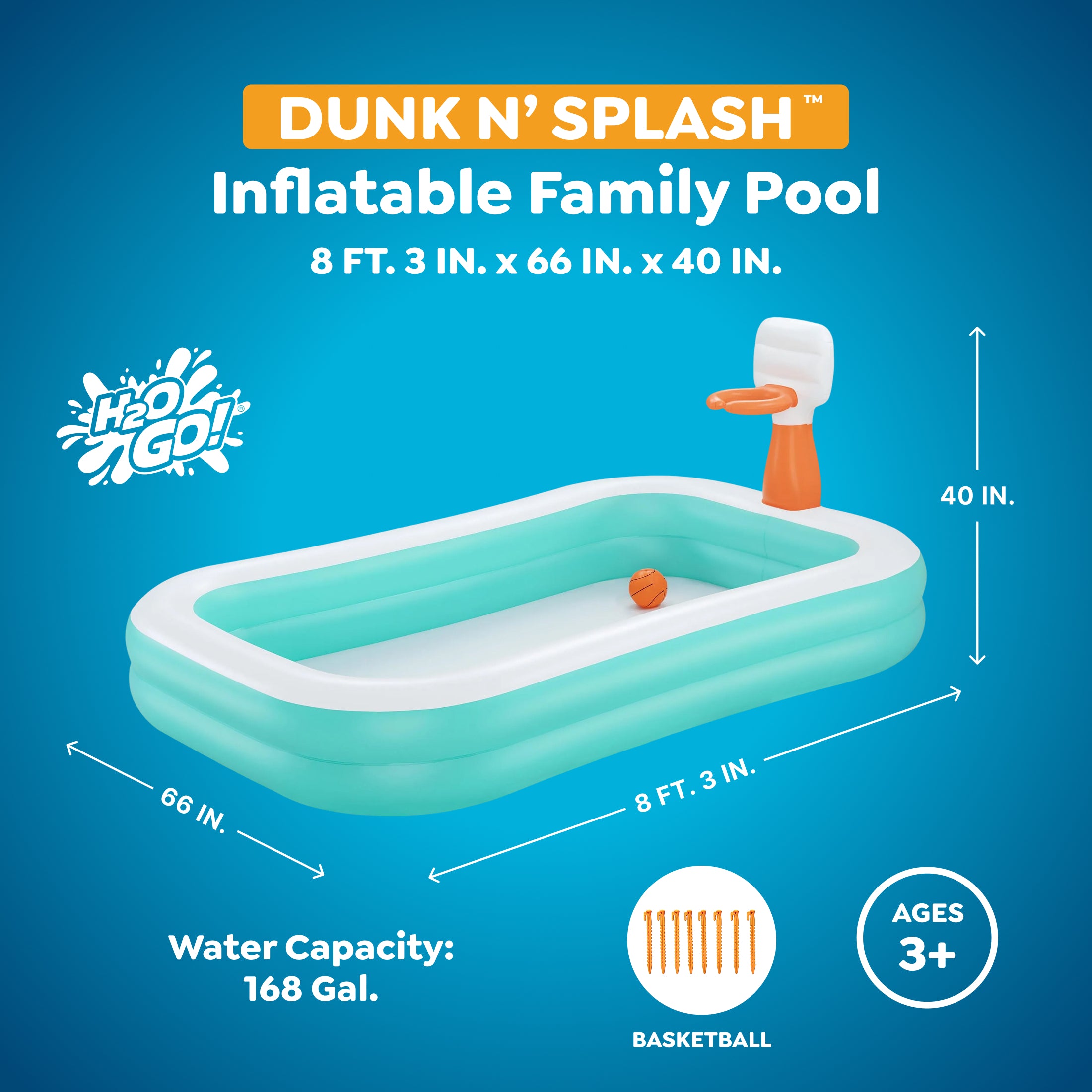 Inflatable Family Dunk'n Splash 8'3" x 66" x 40" Pool w/ Basketball (Open Box) - VMInnovations