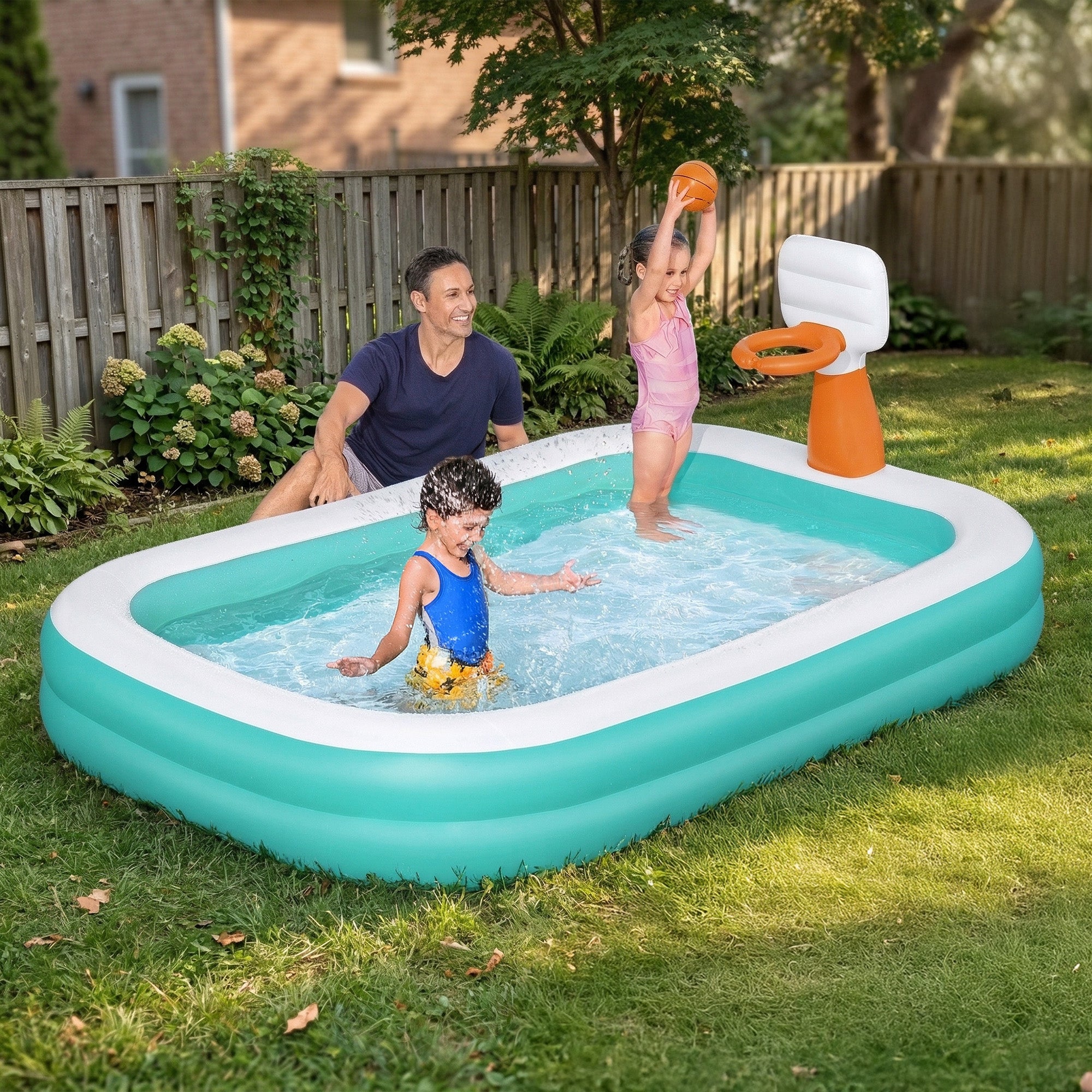 Inflatable Family Dunk'n Splash 8'3" x 66" x 40" Pool w/ Basketball (Open Box) - VMInnovations
