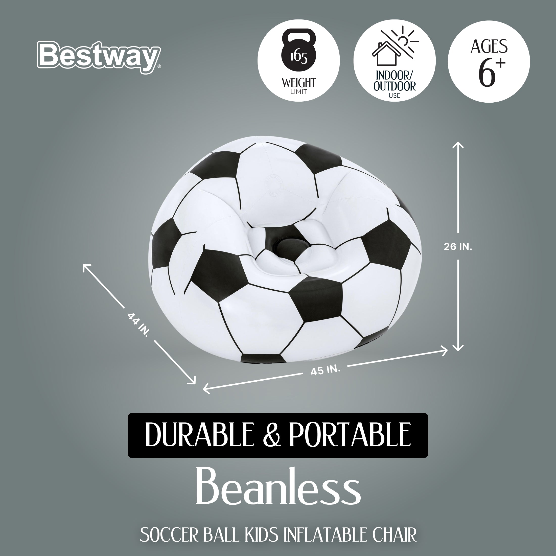 Bestway 45" x 44" x 26"/1.14m x 1.12m x 66cm Beanless Soccer Ball Chair - VMInnovations