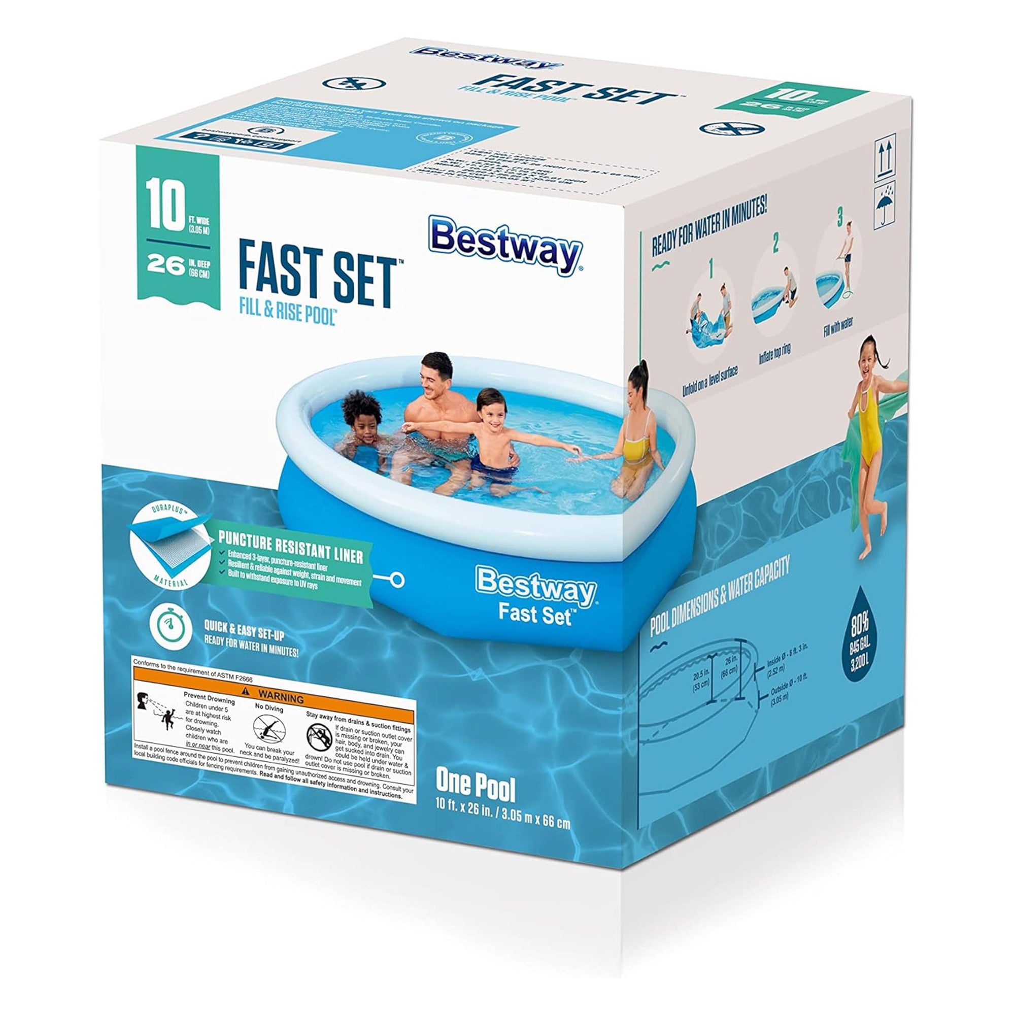 Bestway Fast Set Above Ground Pool, Round Inflatable Ring Top Pool (Used)