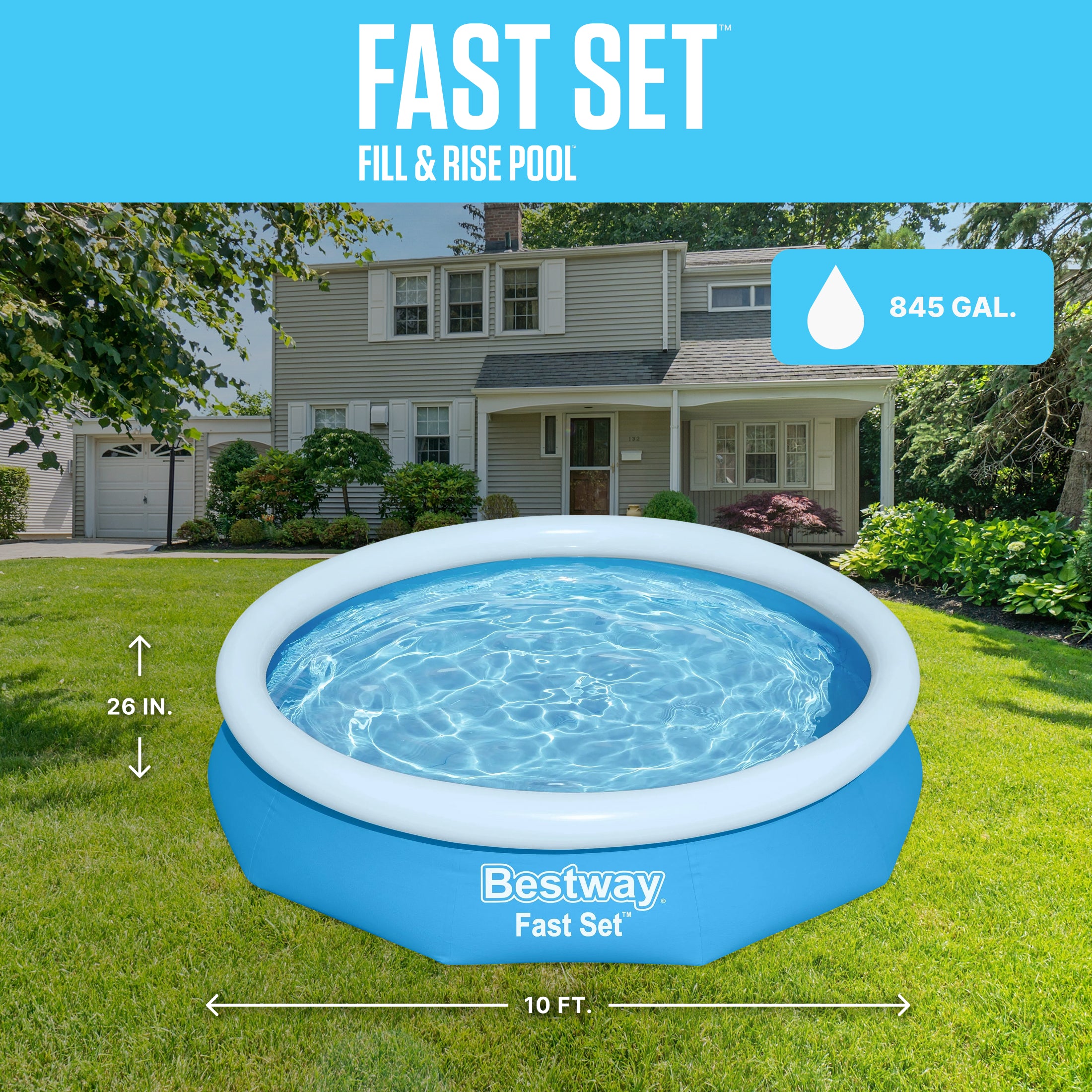 Bestway Fast Set Above Ground Pool, Round Inflatable Ring Top Pool (Used)